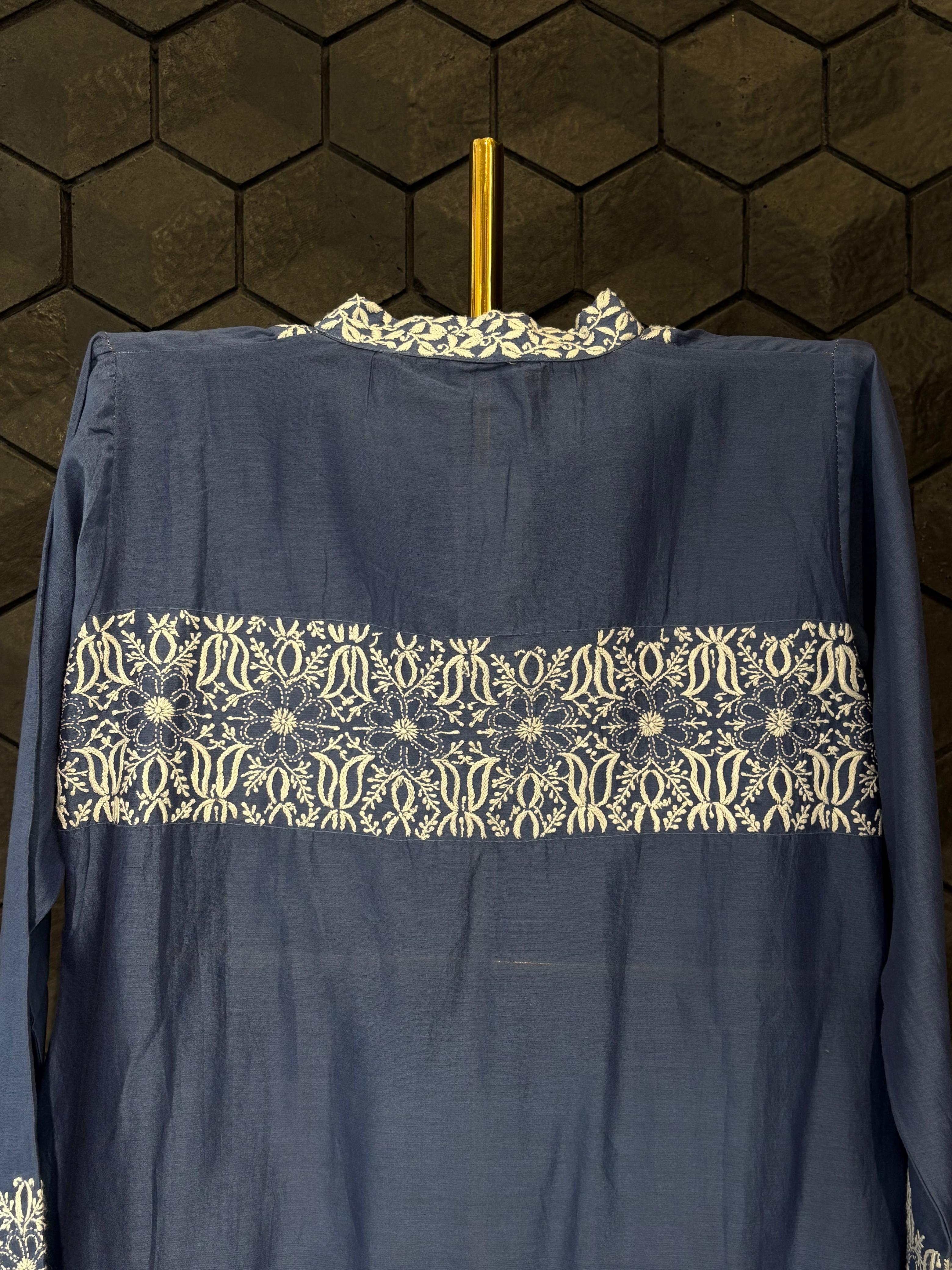 Cobalt Blue Chanderi chikankari Co-ord sets