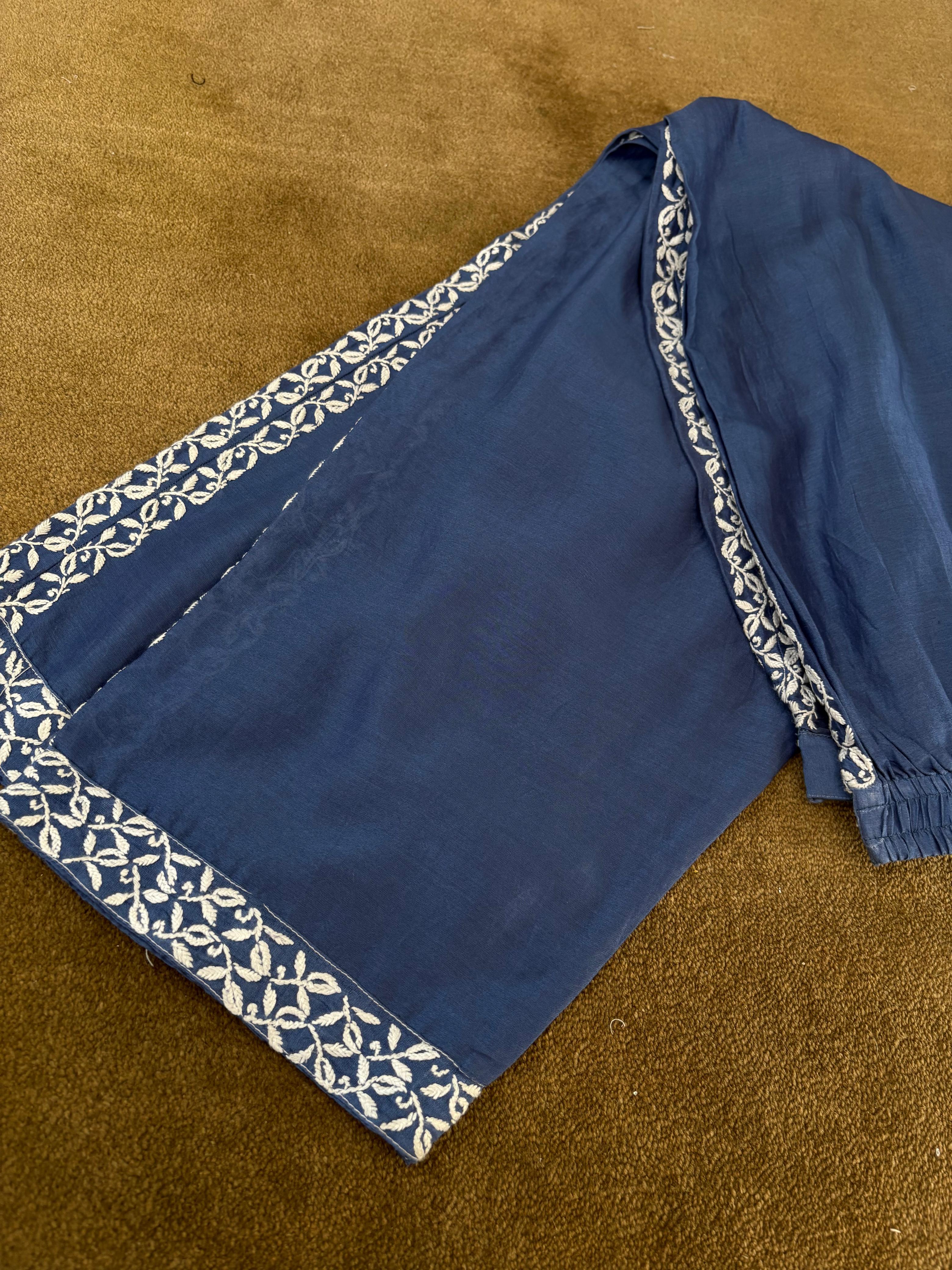 Cobalt Blue Chanderi chikankari Co-ord sets