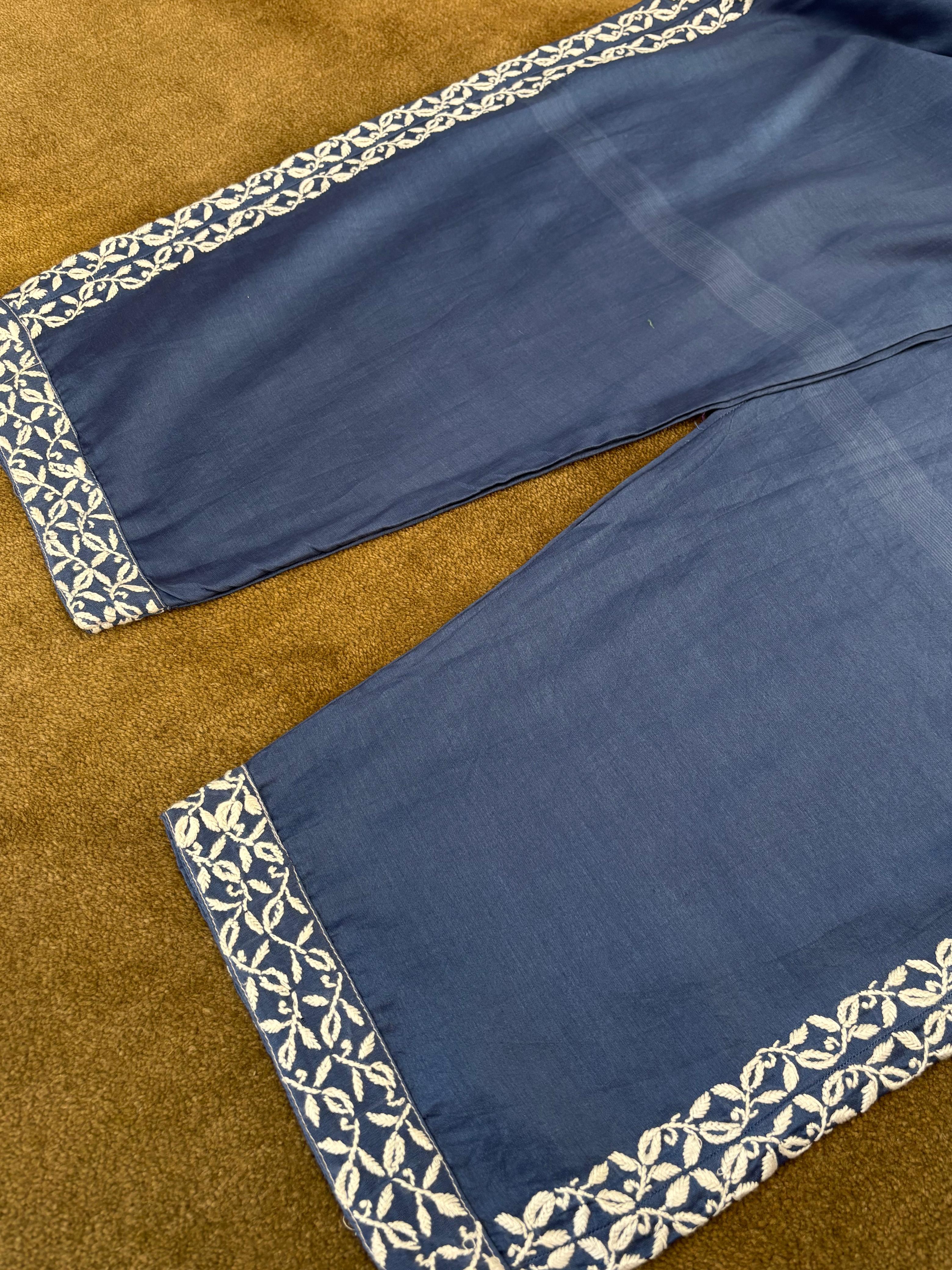 Cobalt Blue Chanderi chikankari Co-ord sets
