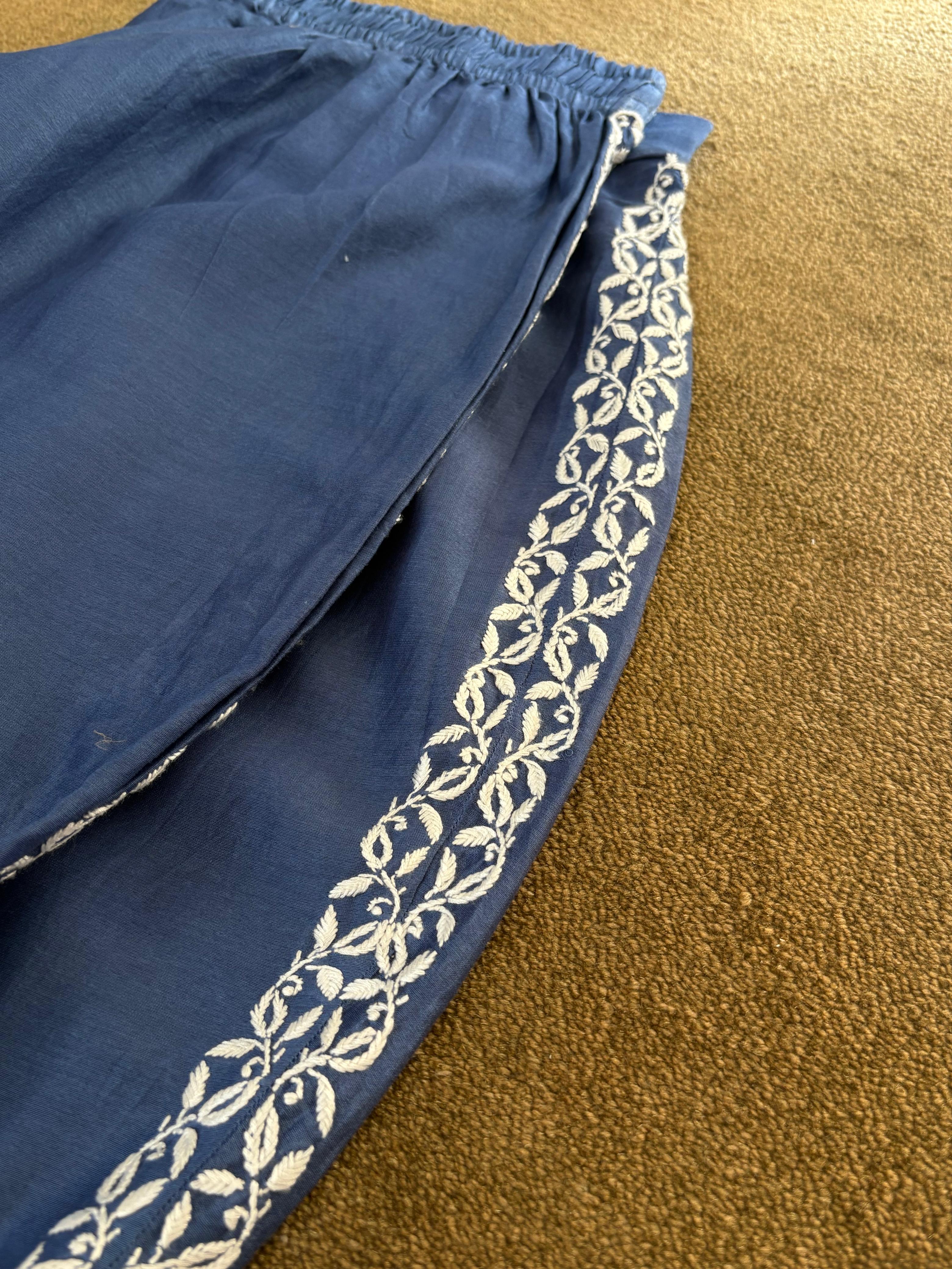 Cobalt Blue Chanderi chikankari Co-ord sets