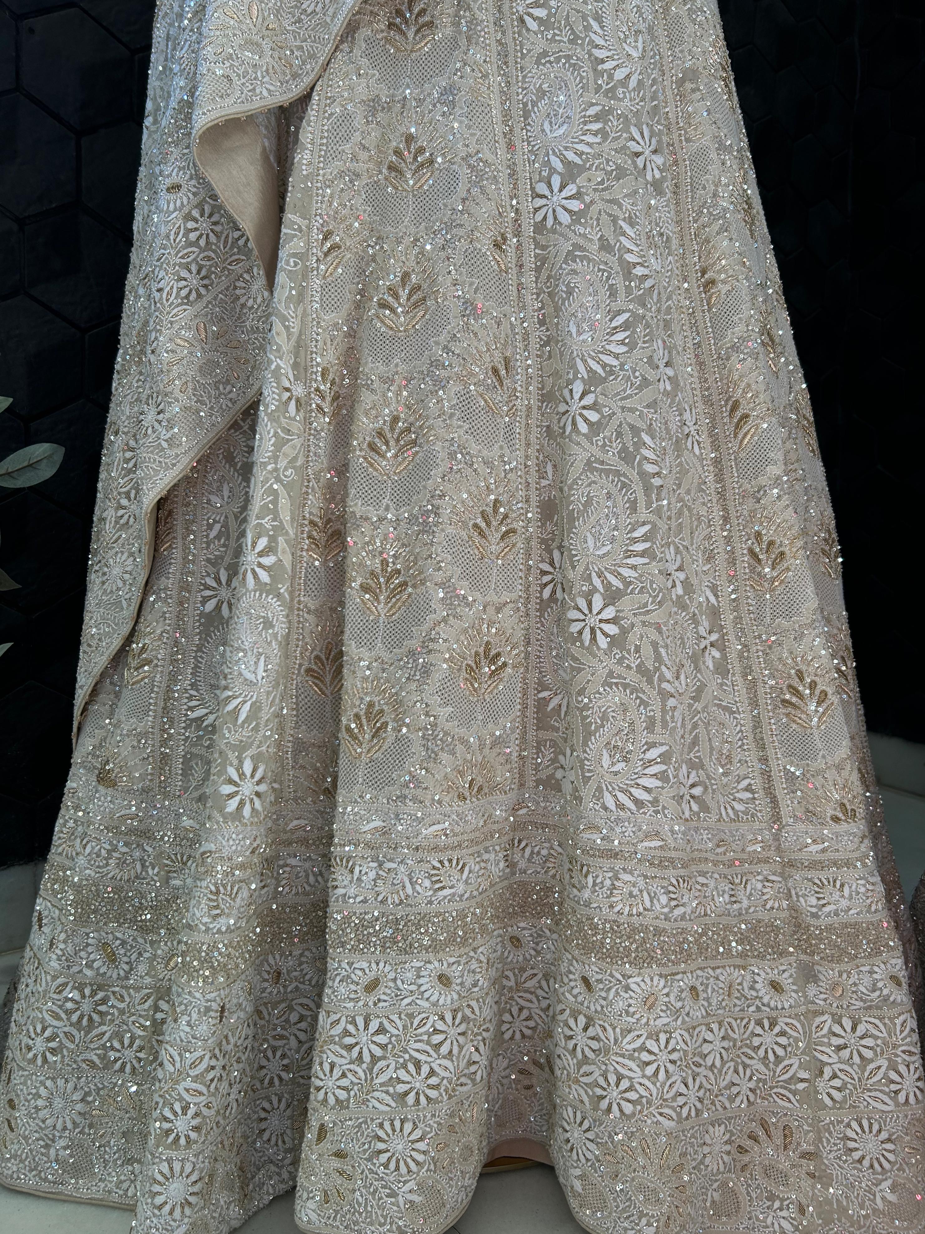Ivory Georgette Do-Taar Chikankari Lehenga Set