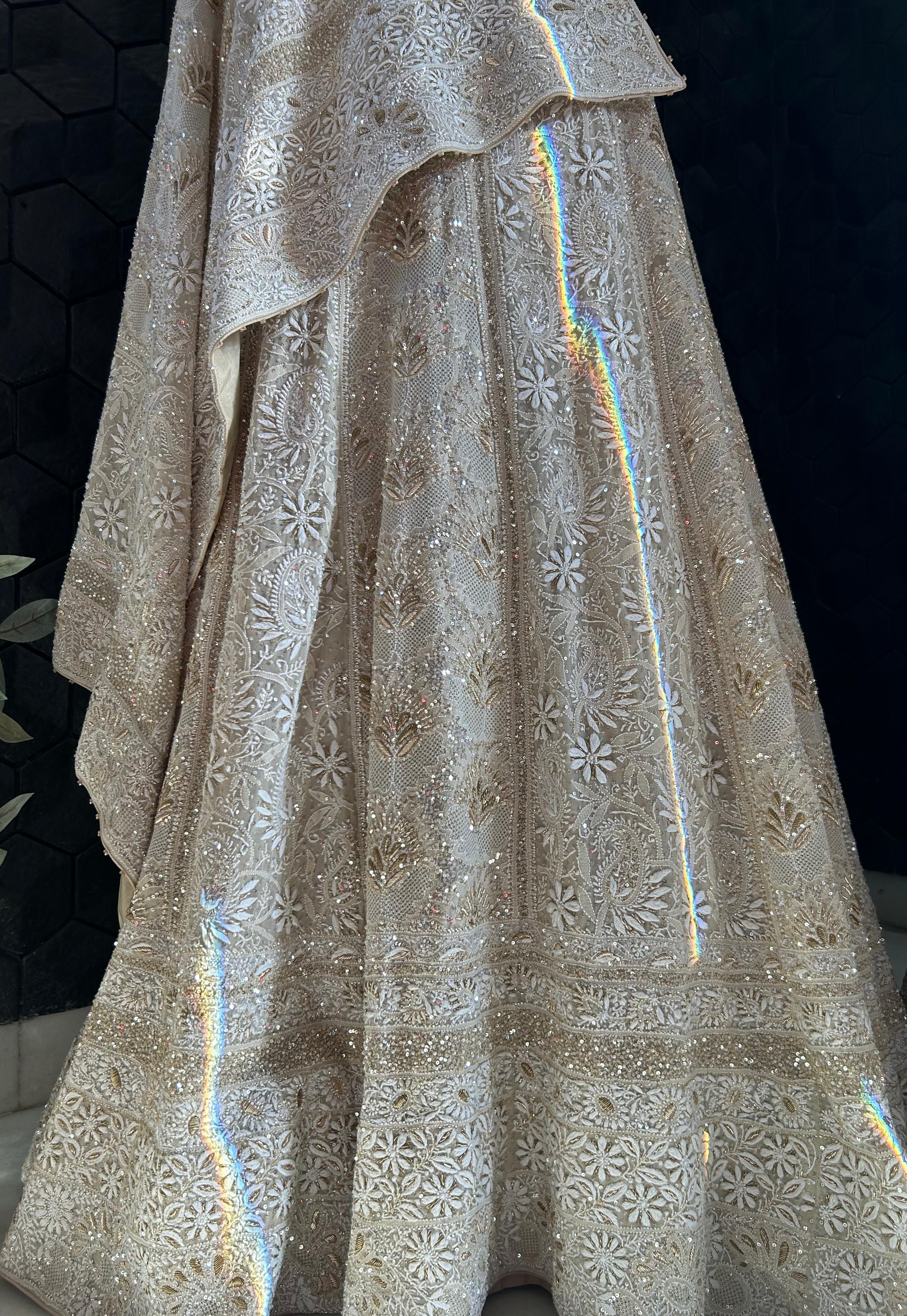 Ivory Georgette Do-Taar Chikankari Lehenga Set