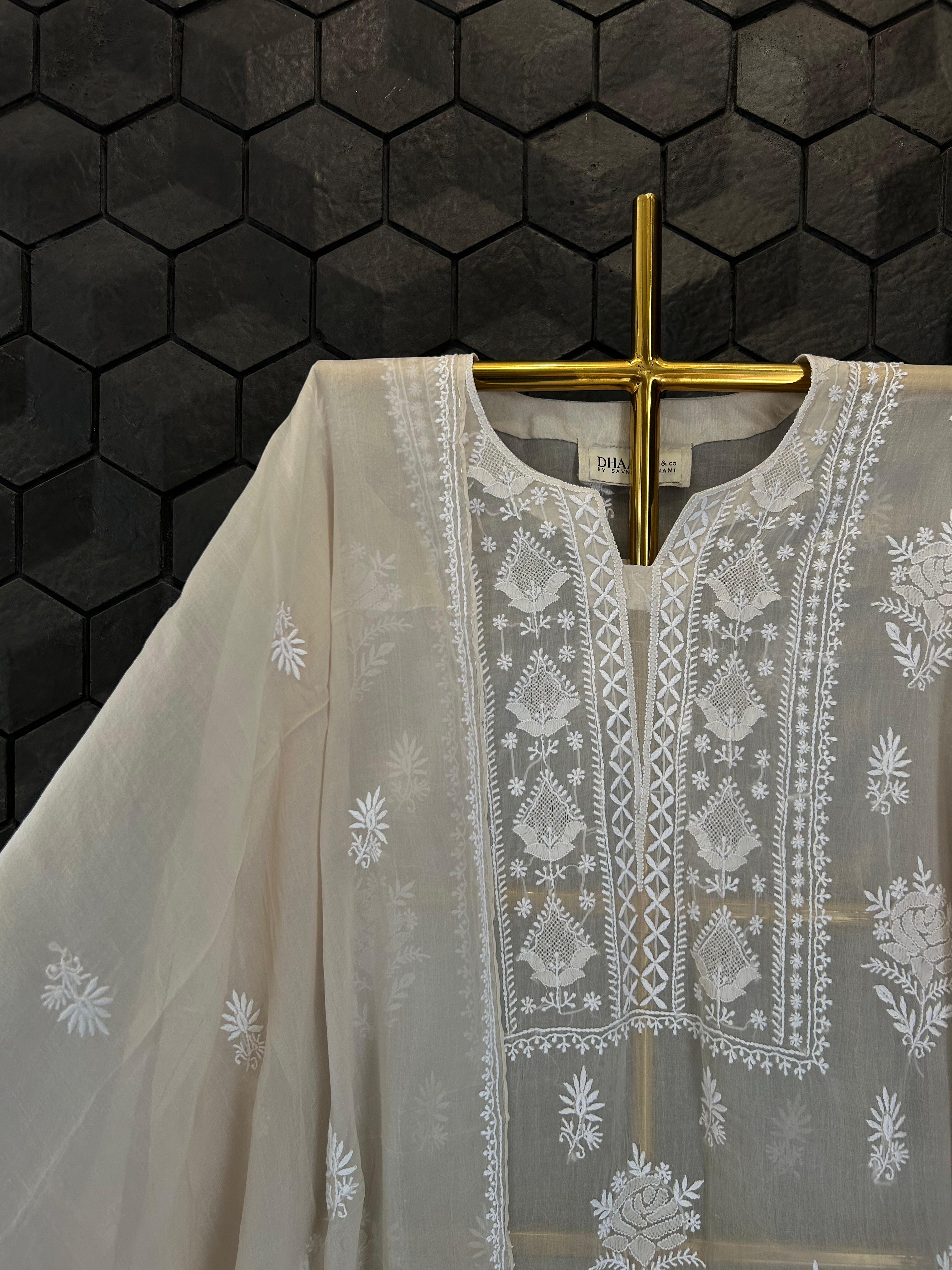 Brown organza chikankari kurta set