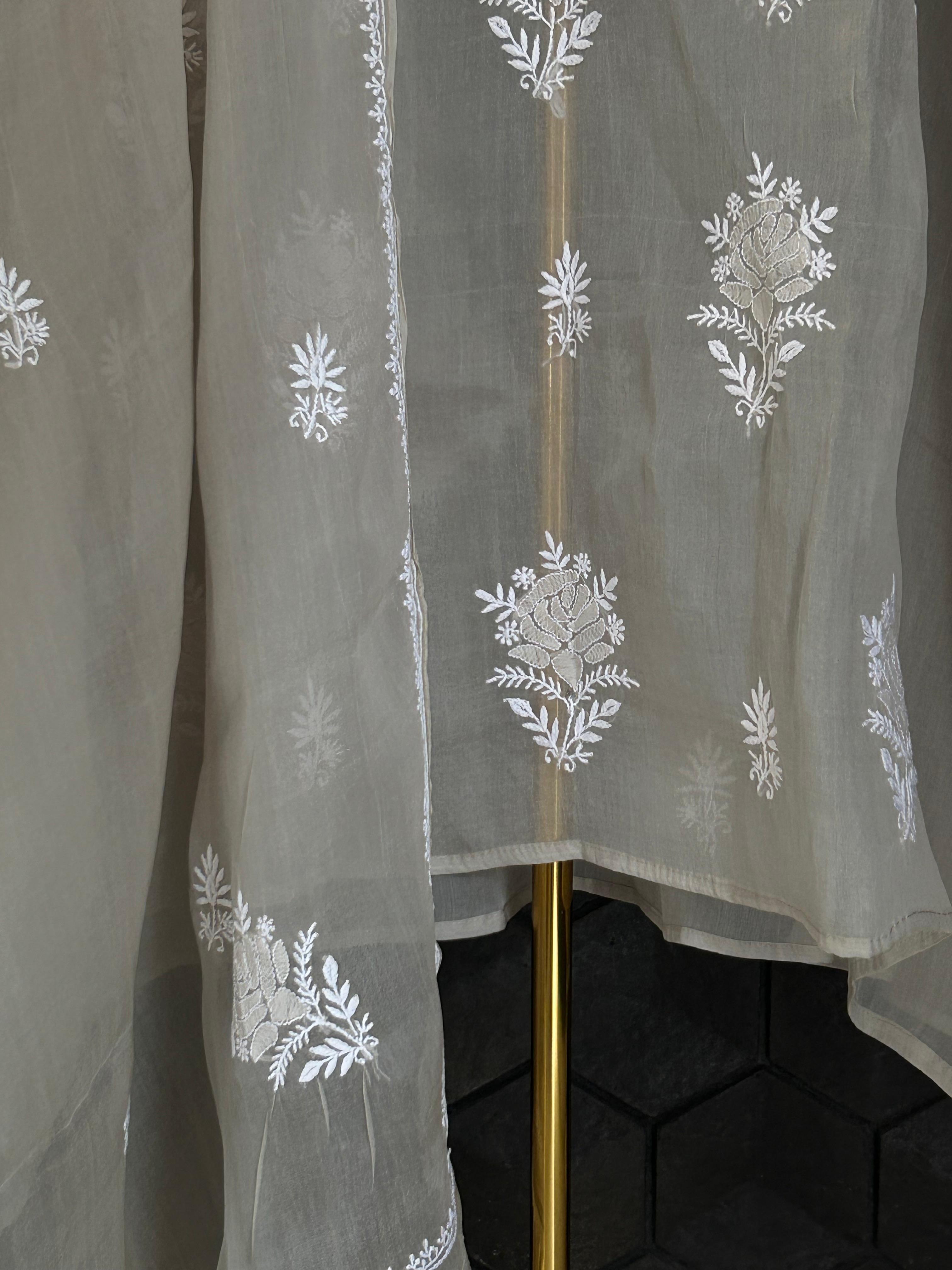 Brown organza chikankari kurta set