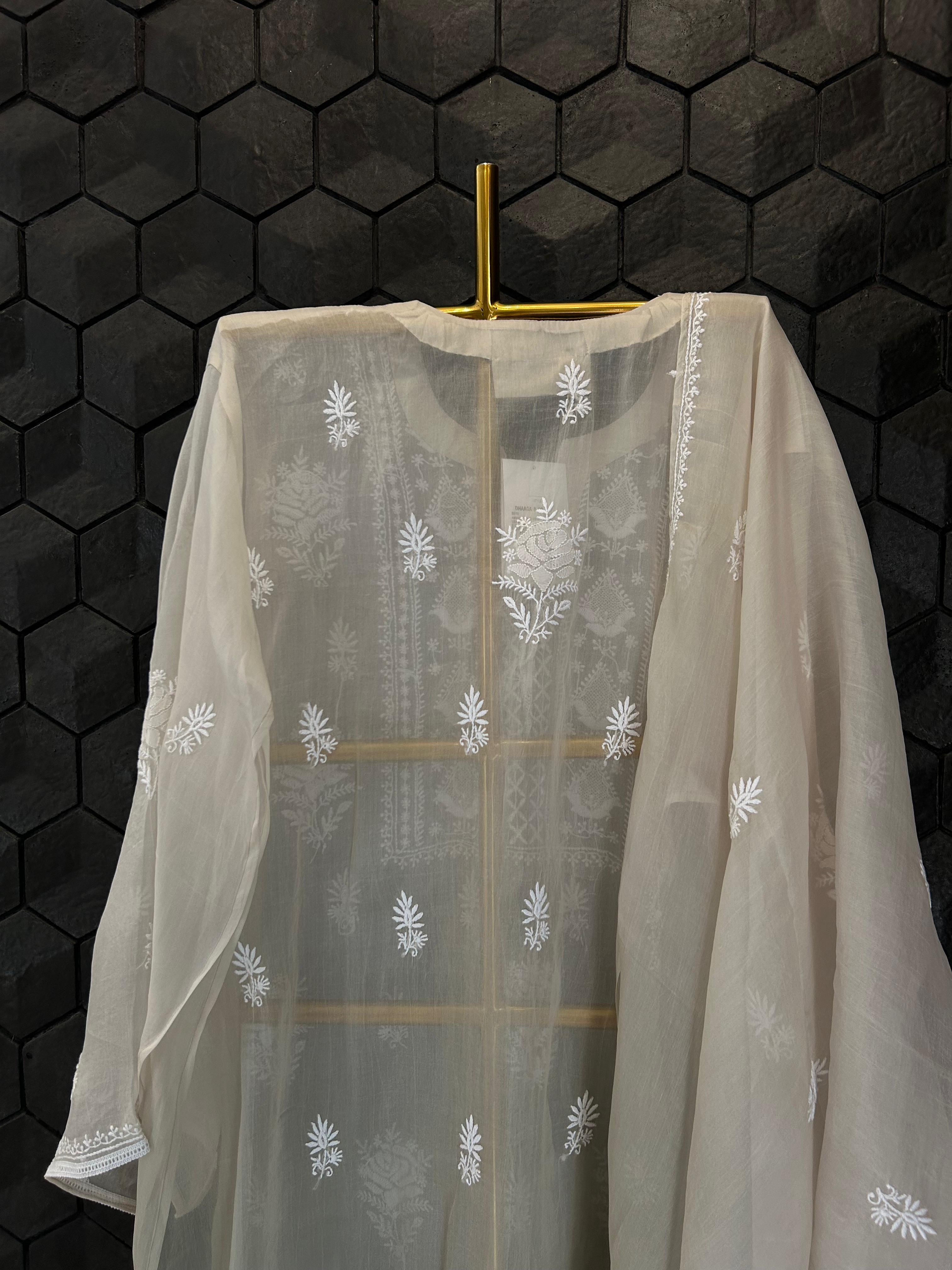 Brown organza chikankari kurta set