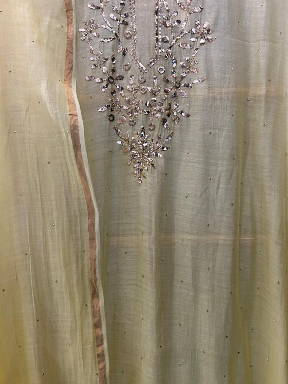 Yellow Mul Chanderi Mukaish kurta Set