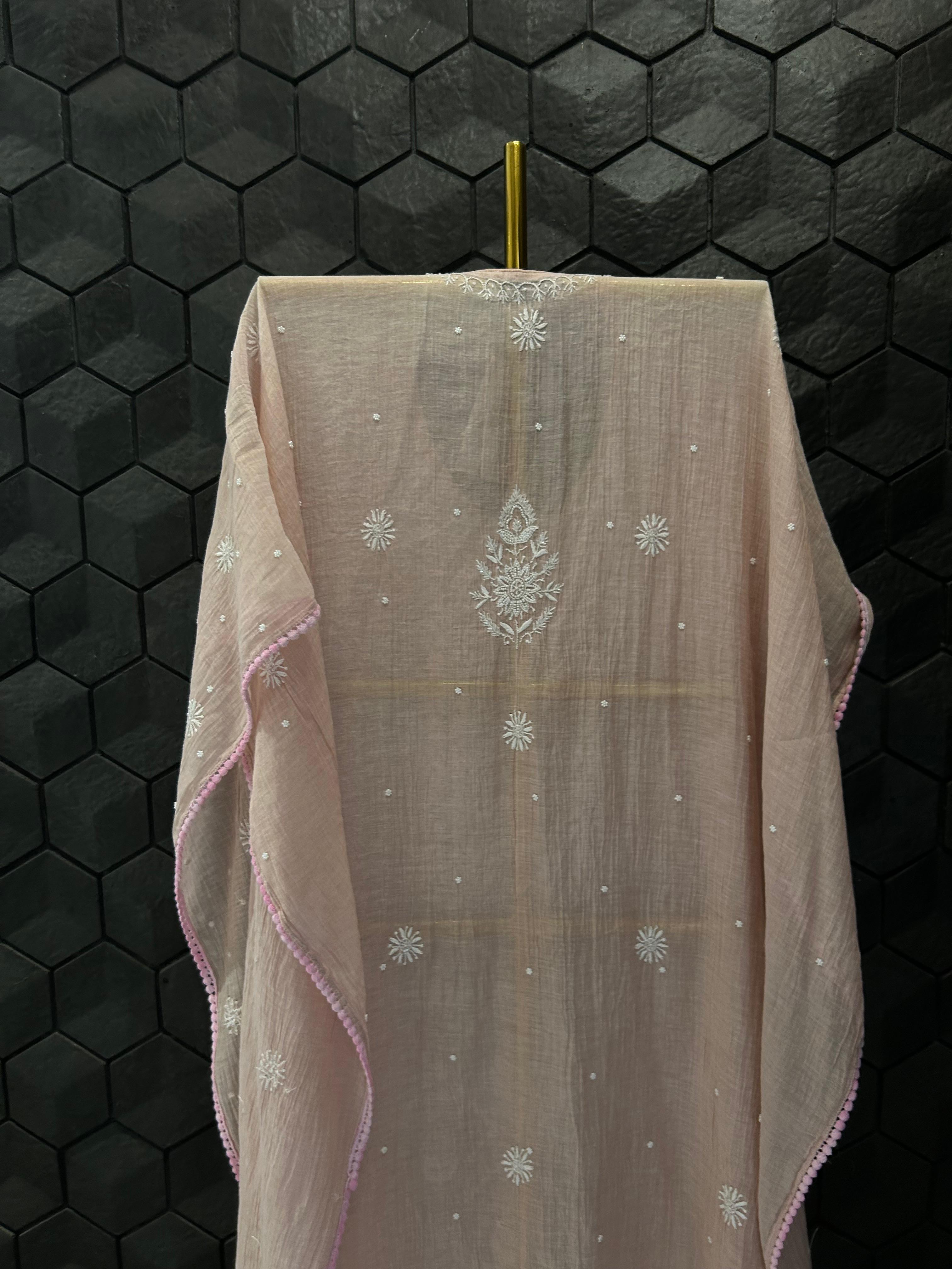 Pink Tissue Chikankari Kaftan