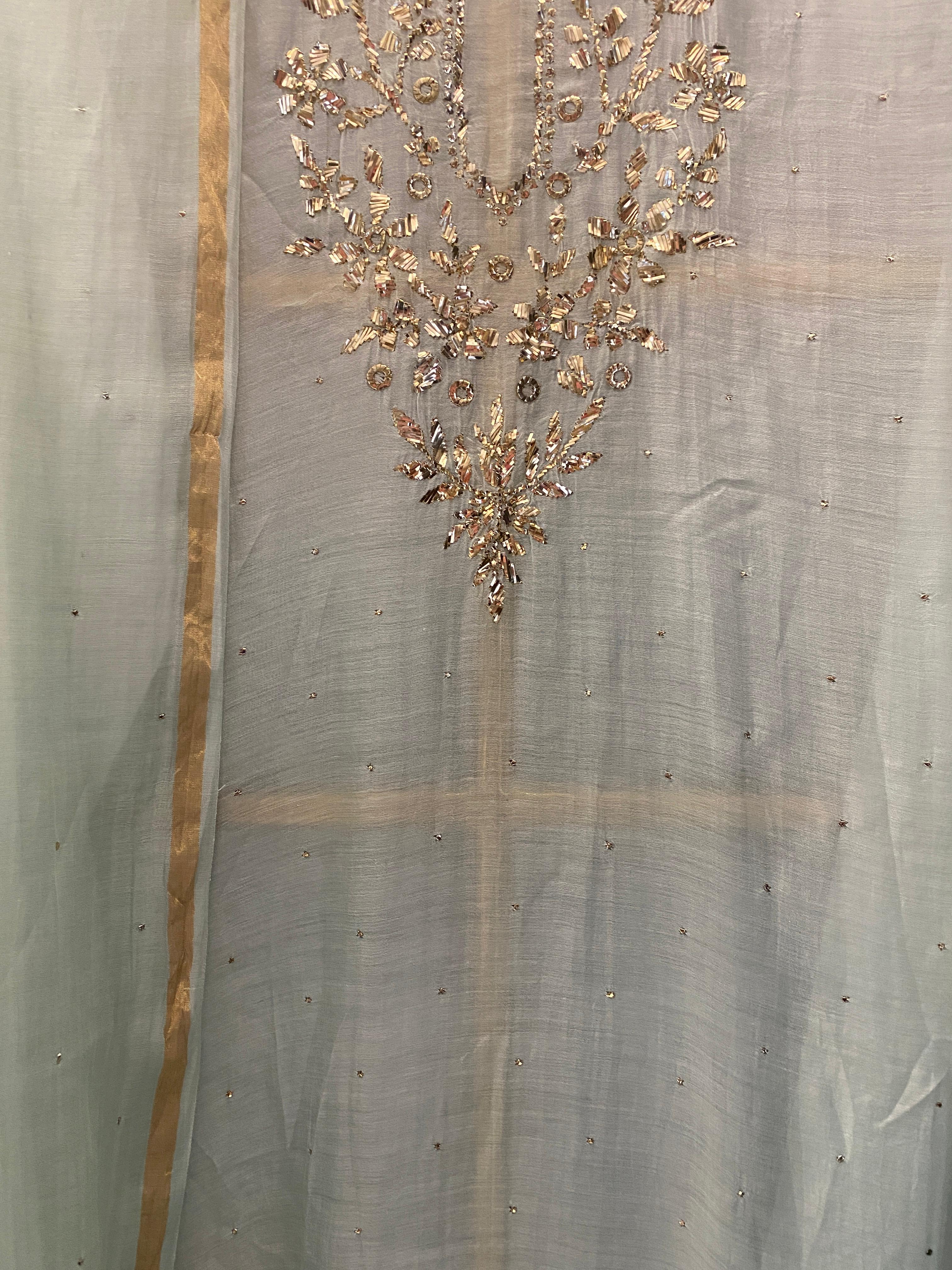 Green Mul Chanderi Mukaish Kurta Set