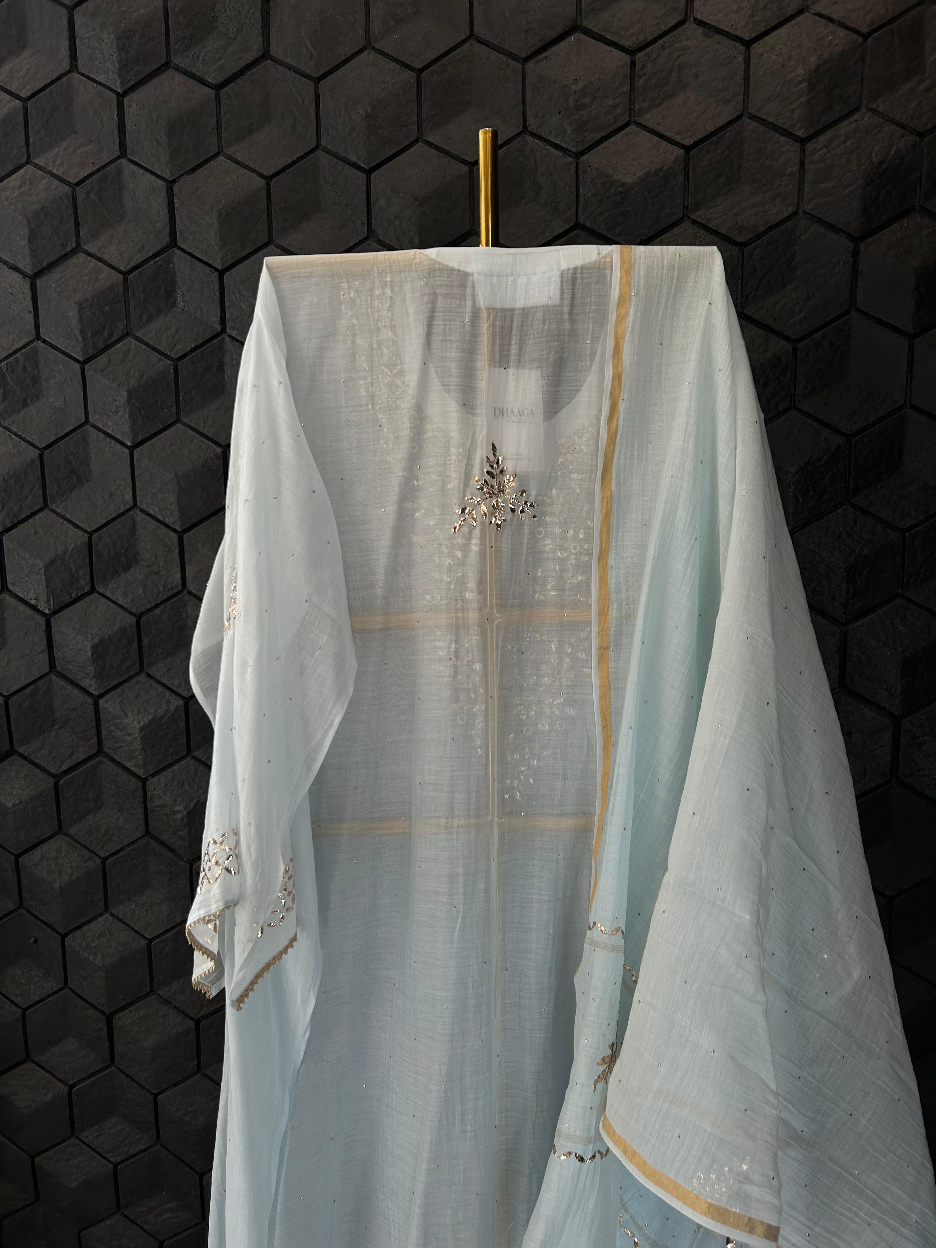 Sky Blue Mul Chanderi Mukaish Kurta Set