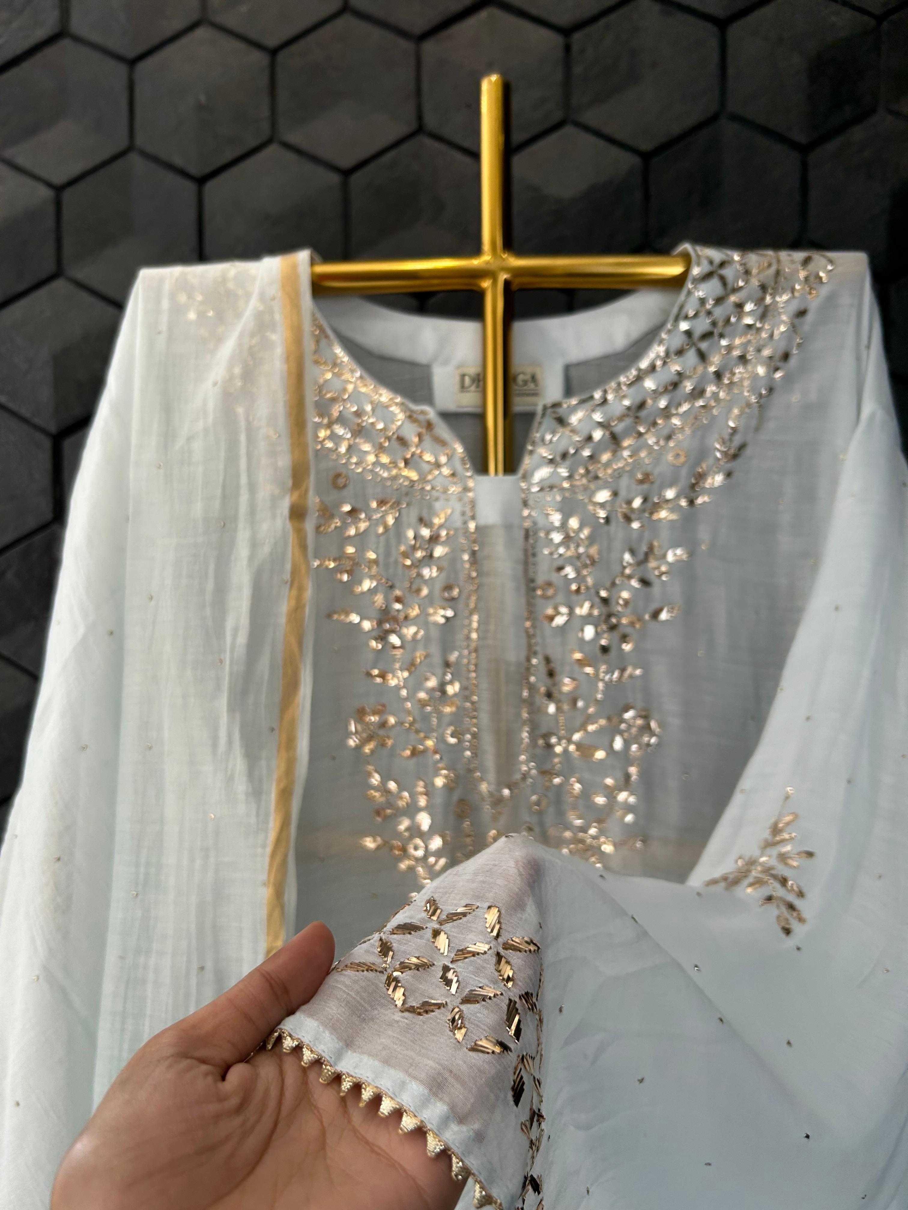 Sky Blue Mul Chanderi Mukaish Kurta Set