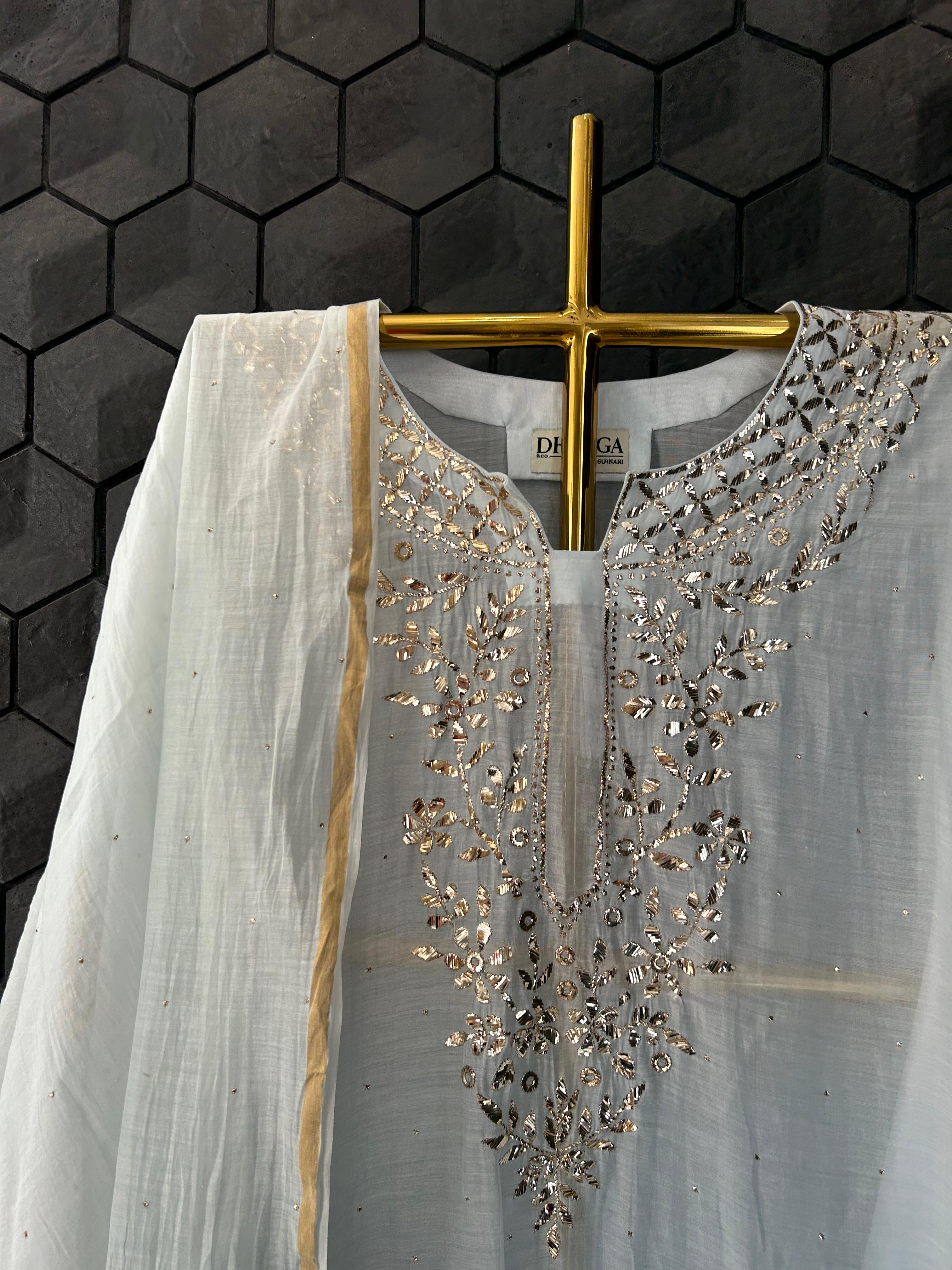 Sky Blue Mul Chanderi Mukaish Kurta Set