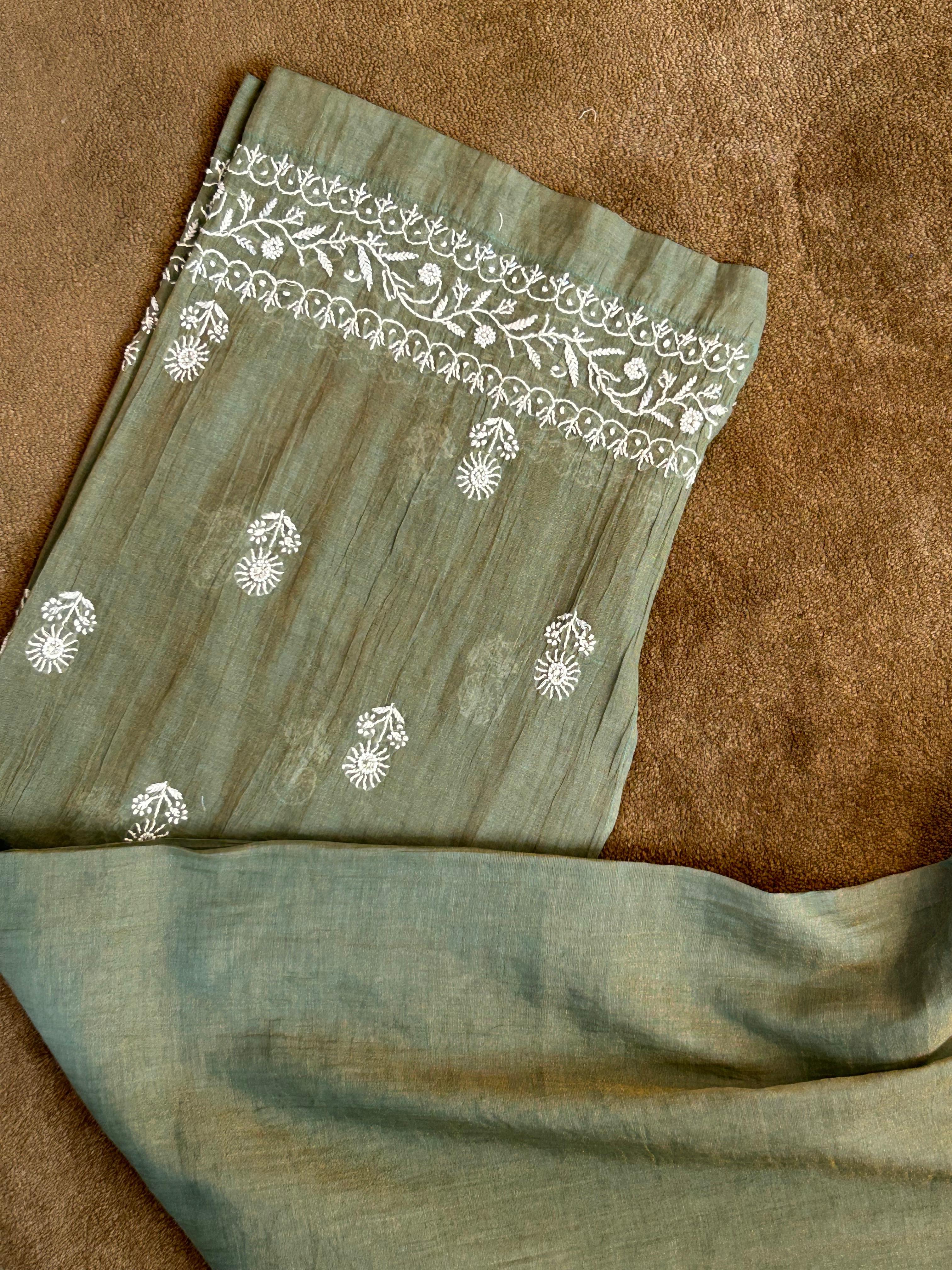Green Tissue Chikankari Co-ord Set