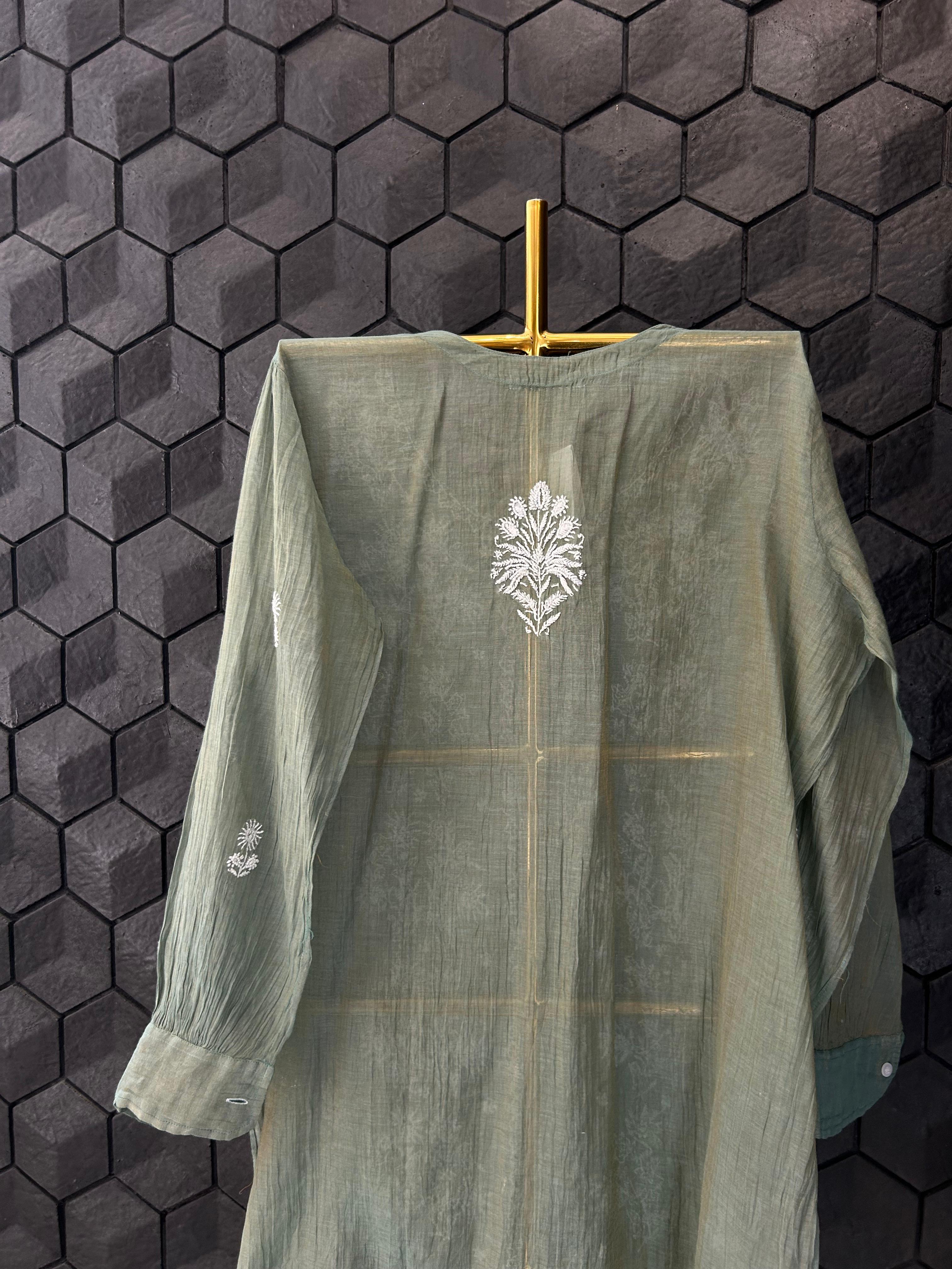 Green Tissue Chikankari Co-ord Set