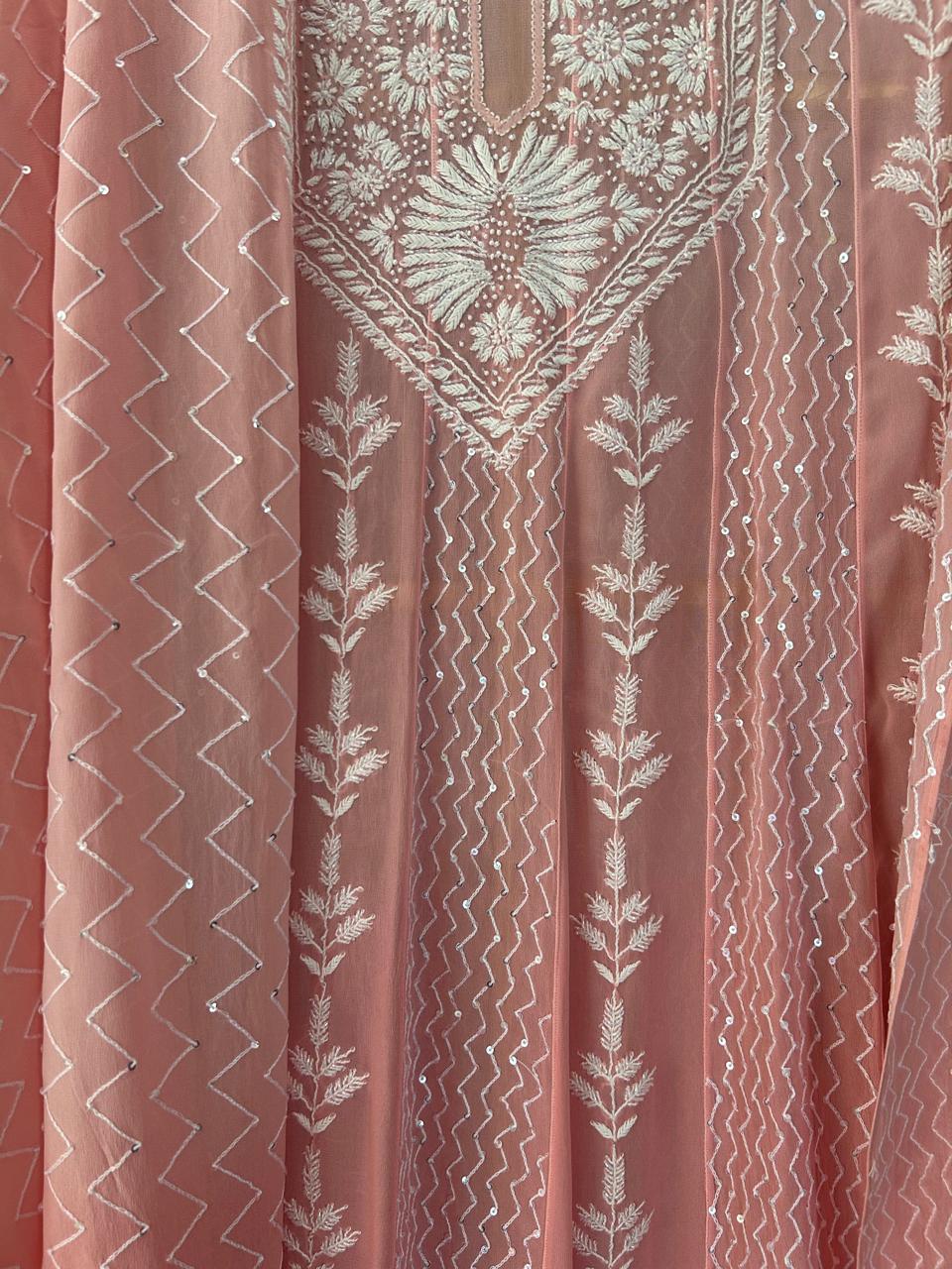 Pink Georgette Chikankari Kurta Set