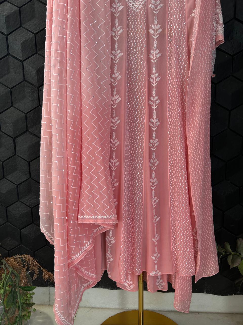 Pink Georgette Chikankari Kurta Set