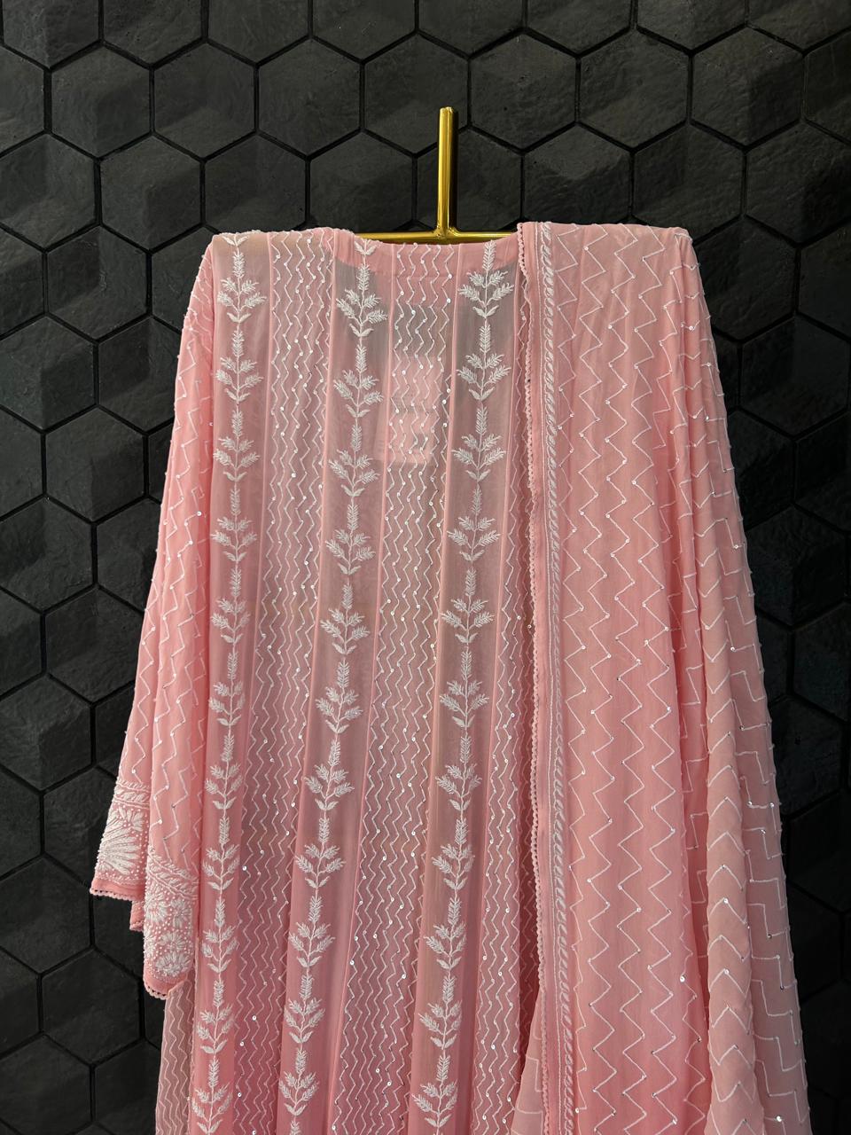 Pink Georgette Chikankari Kurta Set