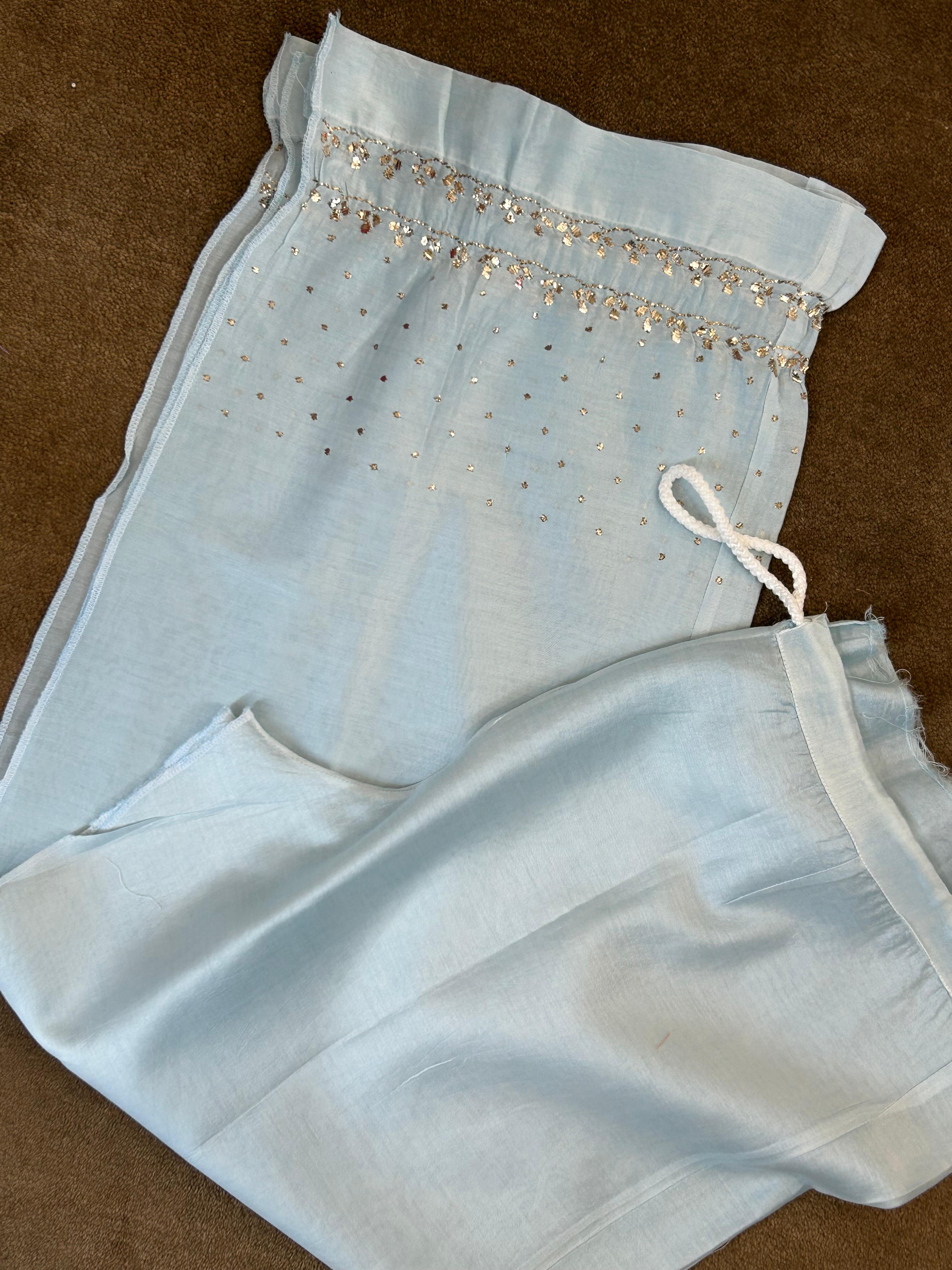 Blue Chanderi Mukaish Chikankari Co-ord Set