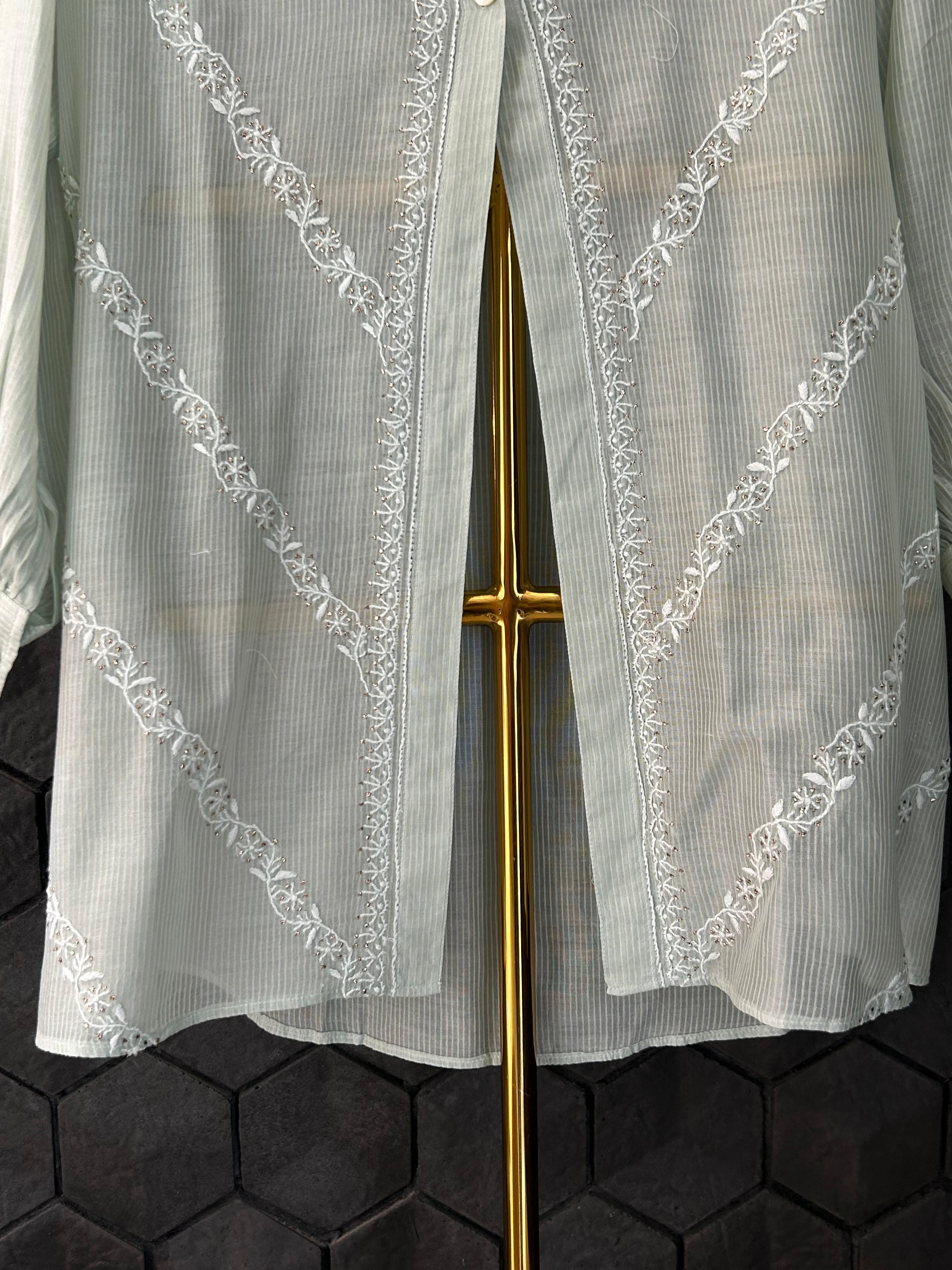 Green Maheshwari Chikankari Shirt