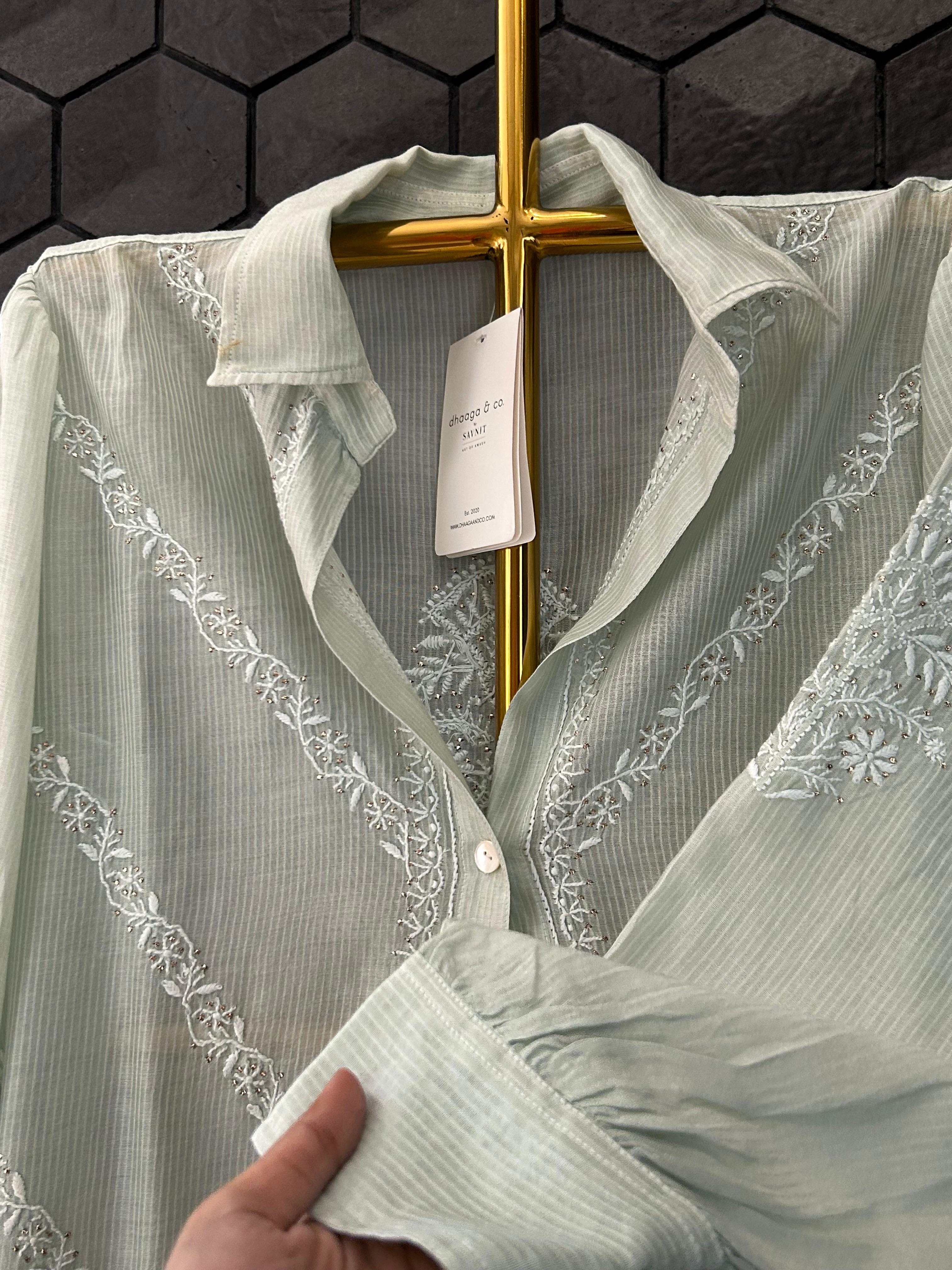 Green Maheshwari Chikankari Shirt