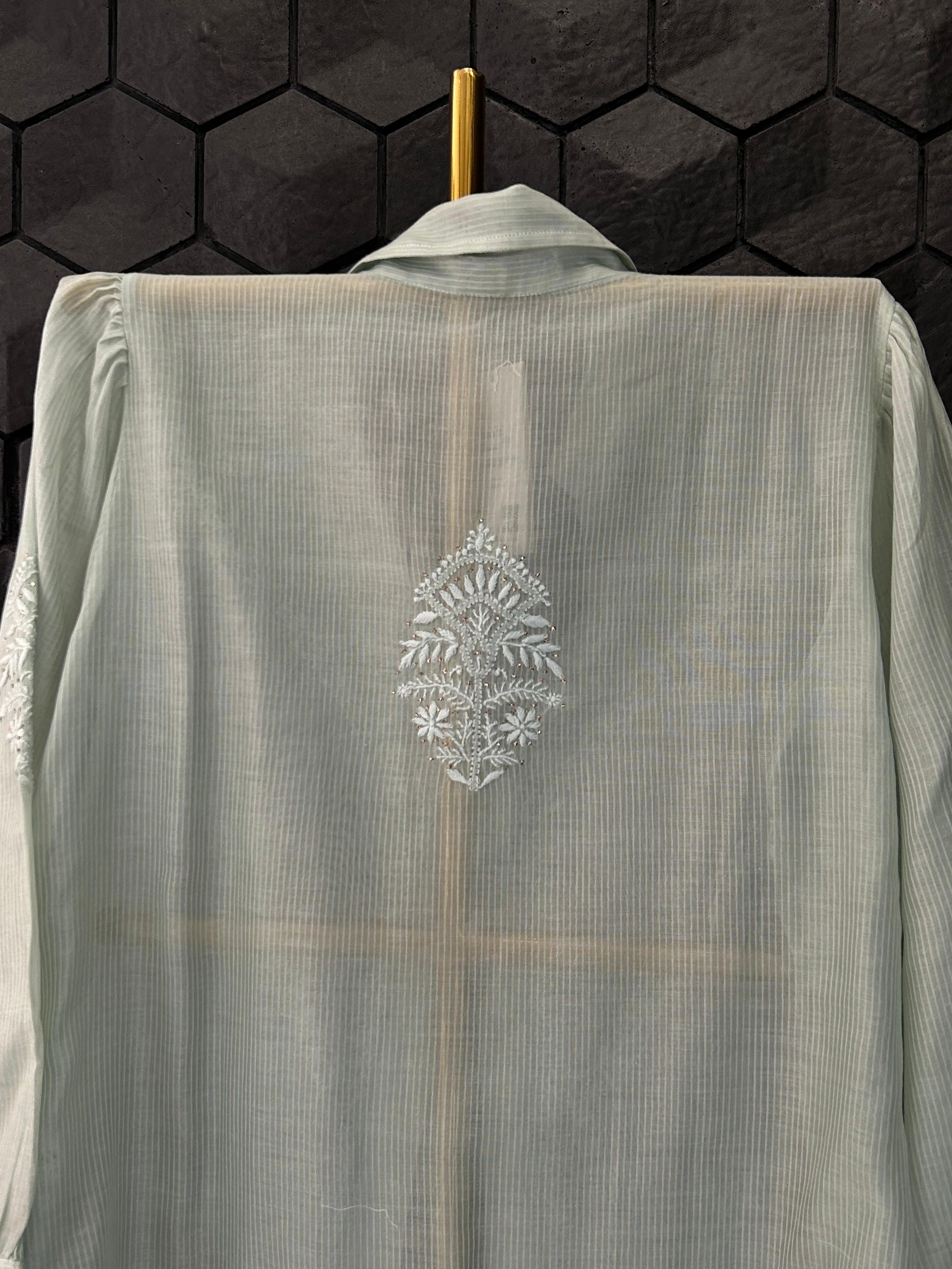 Green Maheshwari Chikankari Shirt