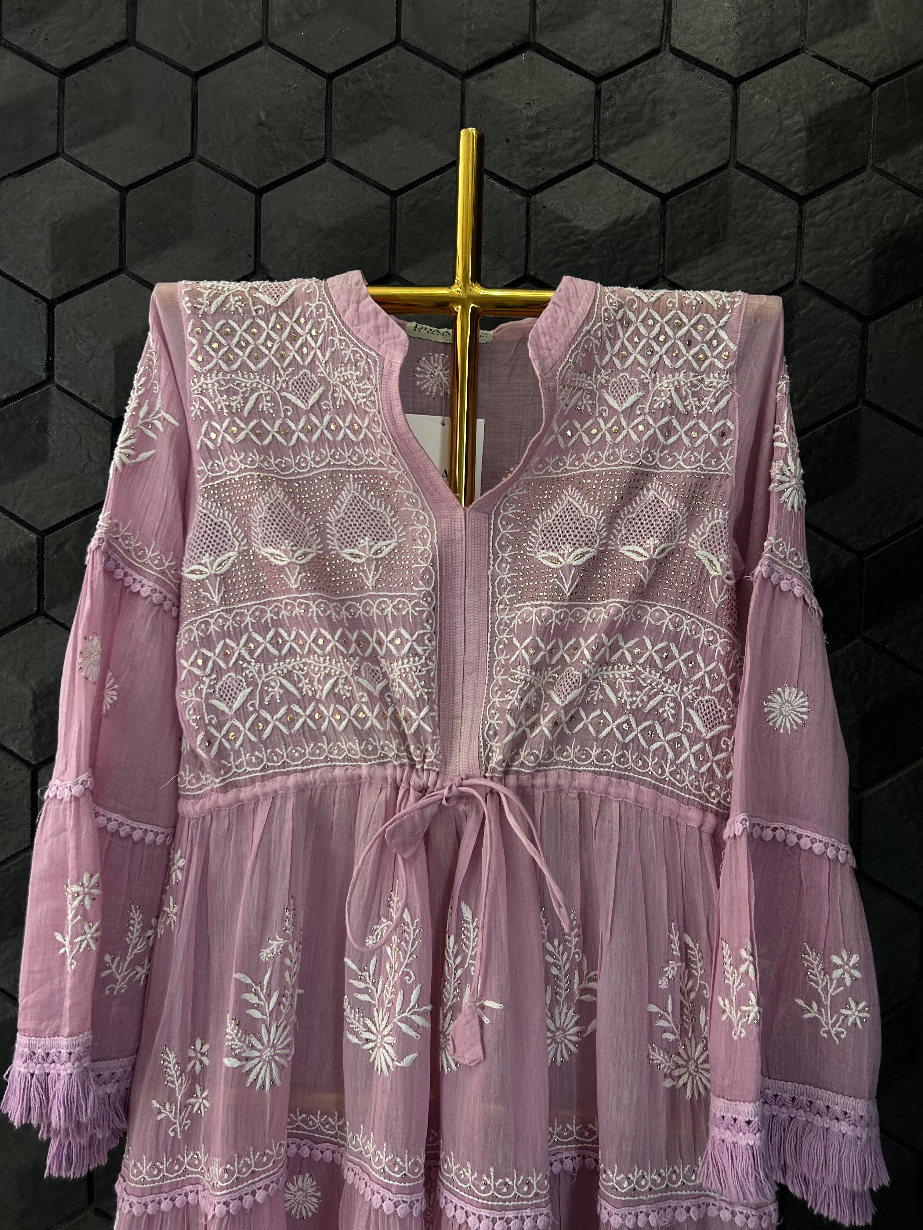 Purple Chanderi Chikankari Mukaish Dress