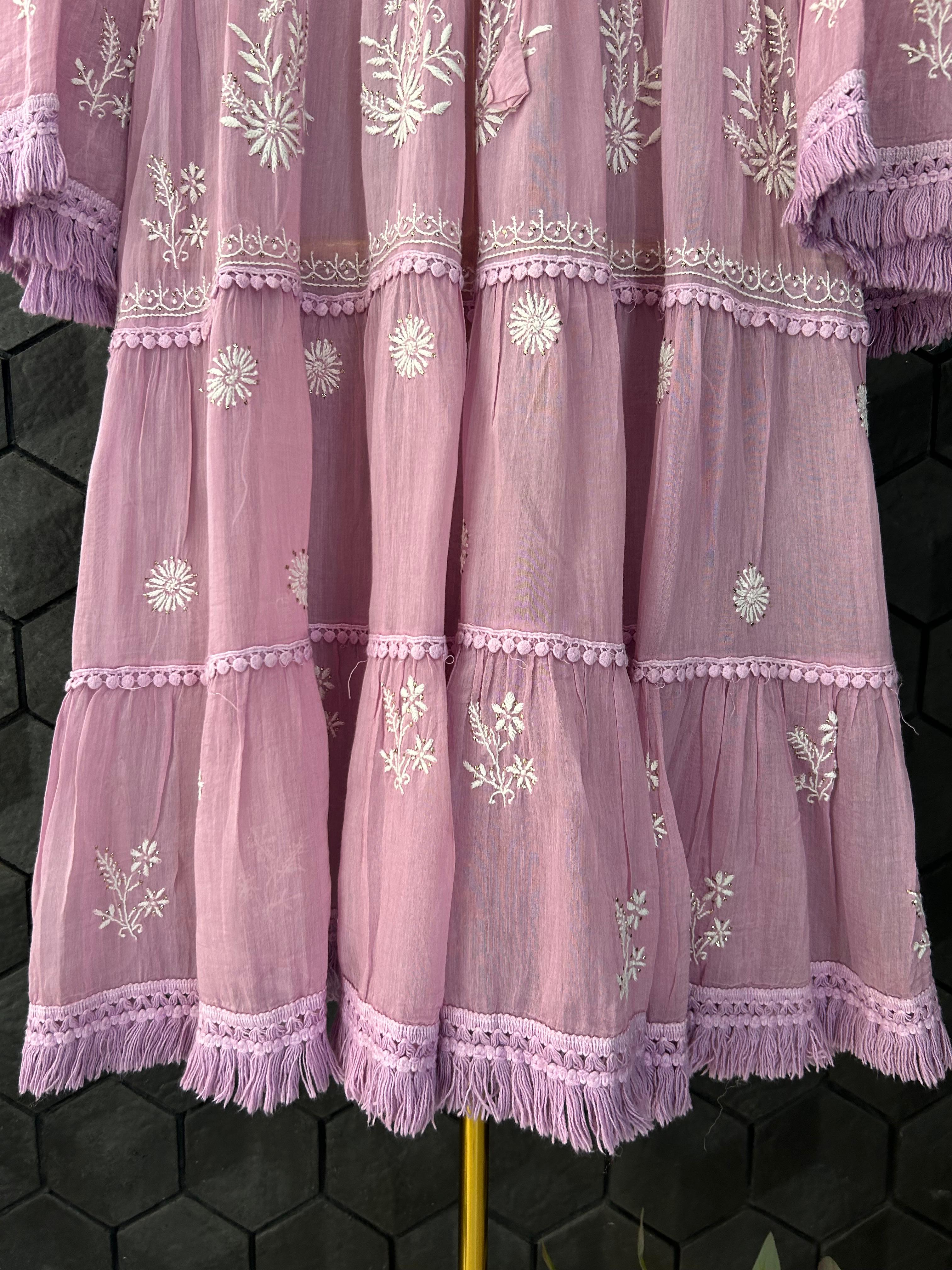 Purple Chanderi Chikankari Mukaish Dress