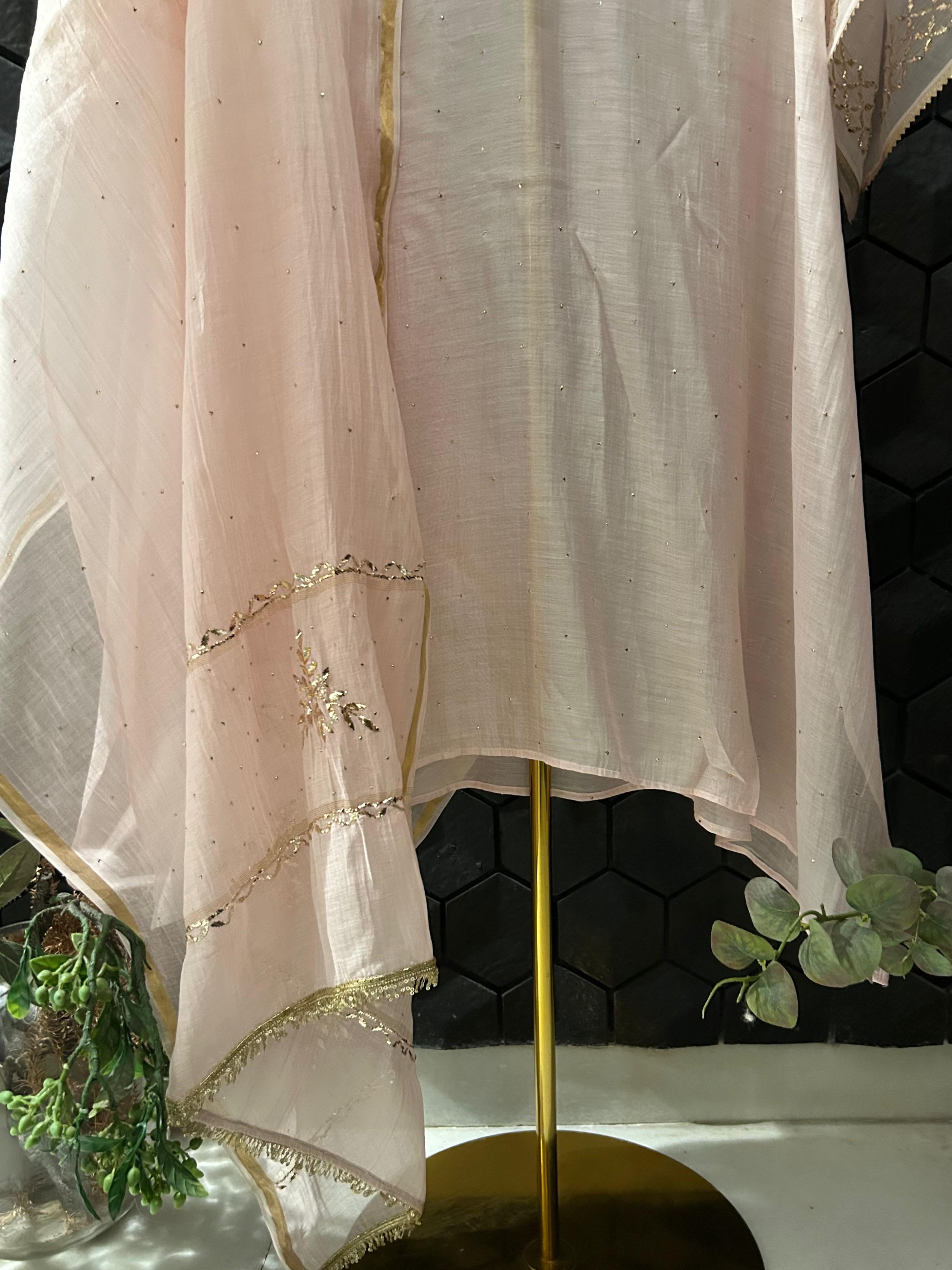 Pink Mul Chanderi Mukaish Kurta Set
