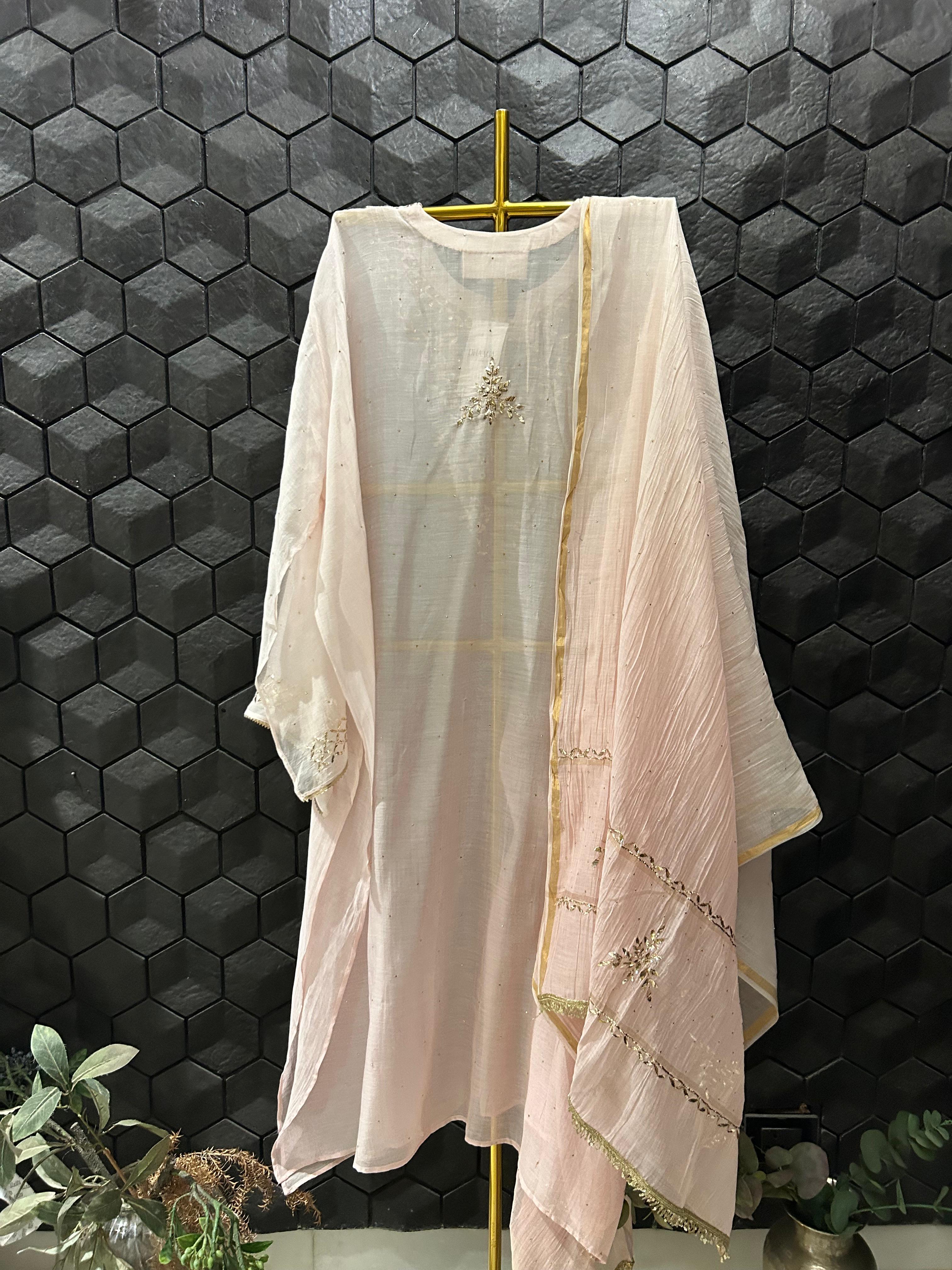 Pink Mul Chanderi Mukaish Kurta Set