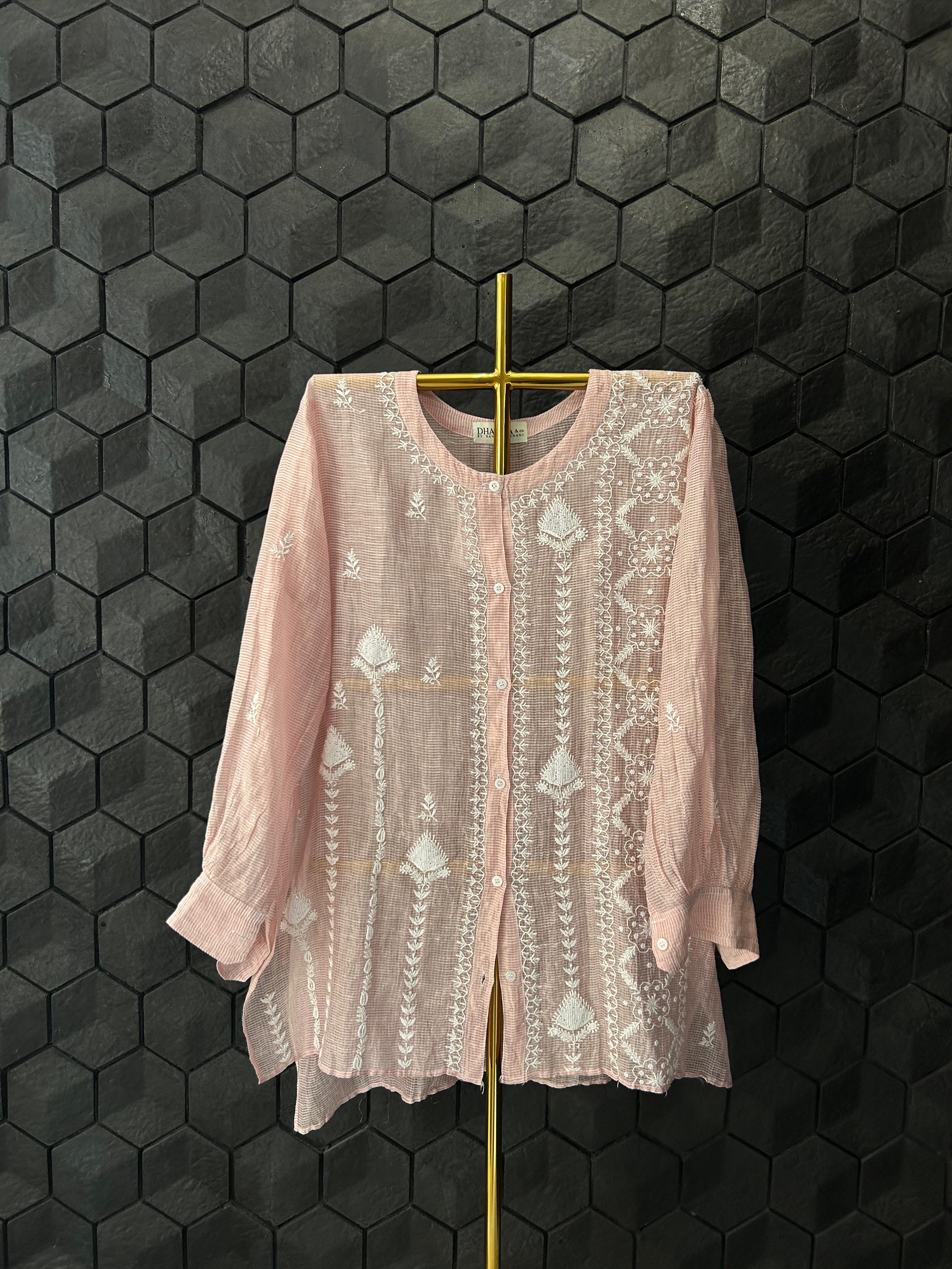 Pink Tissue Kota Chikankari Co-ord Set