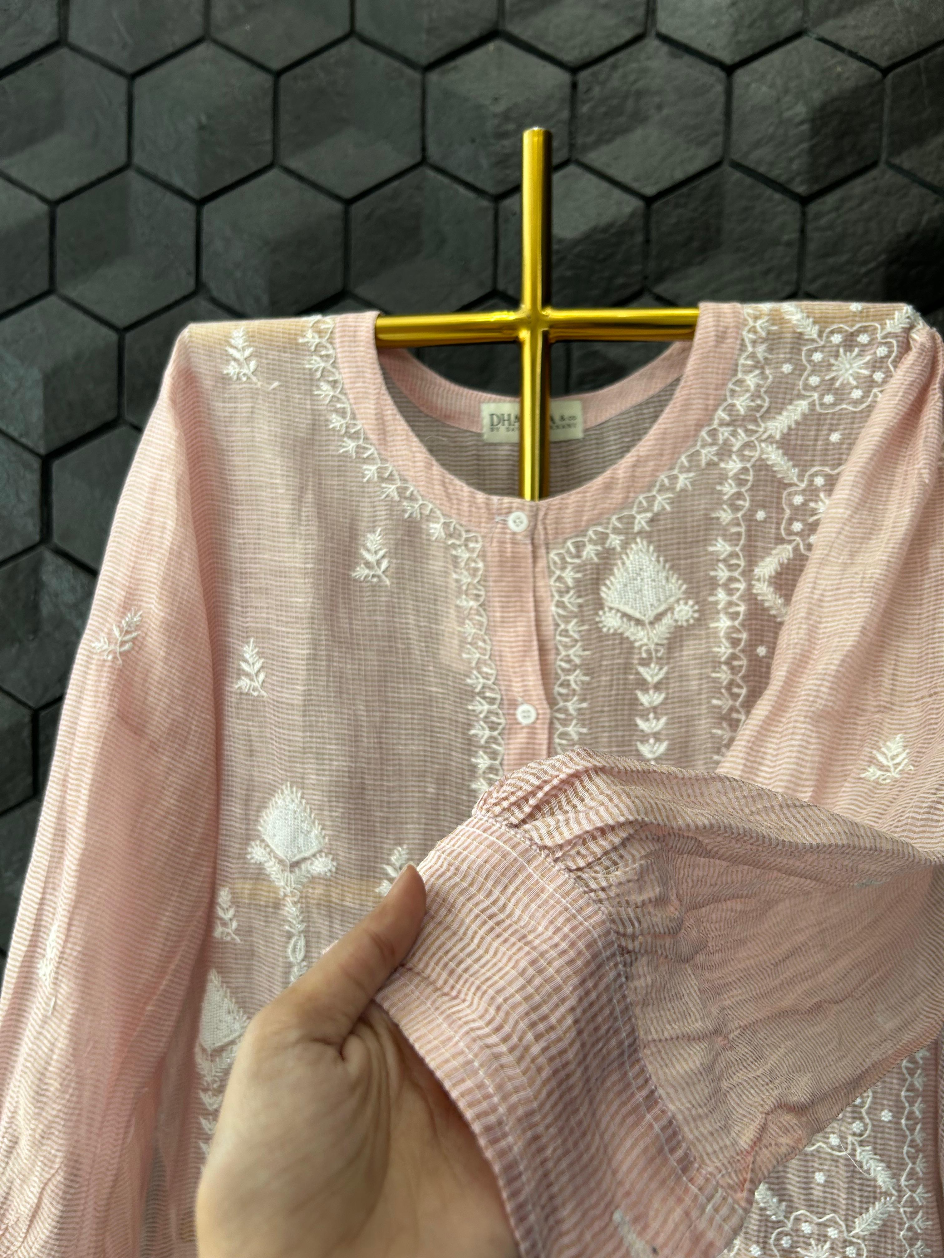 Pink Tissue Kota Chikankari Co-ord Set