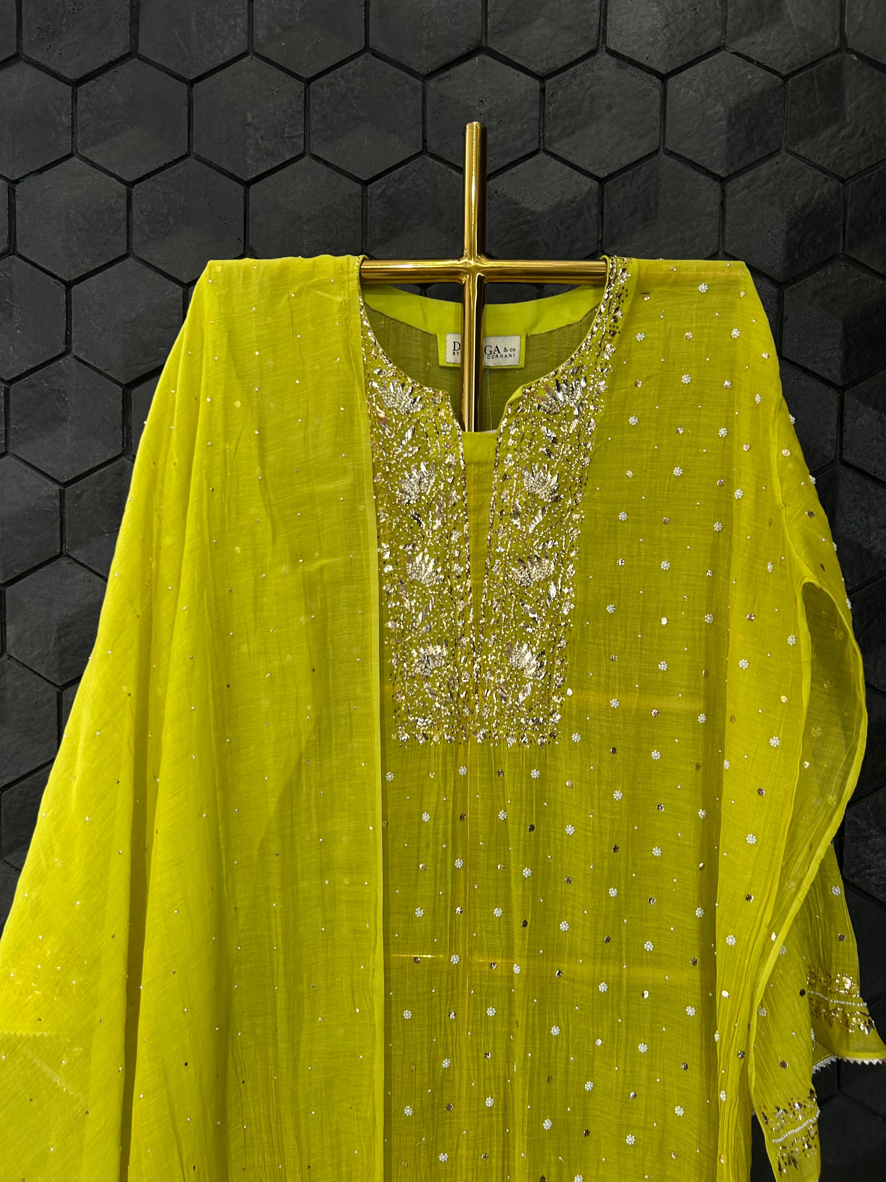 Green Mul Chanderi Mukaish Kurta Set