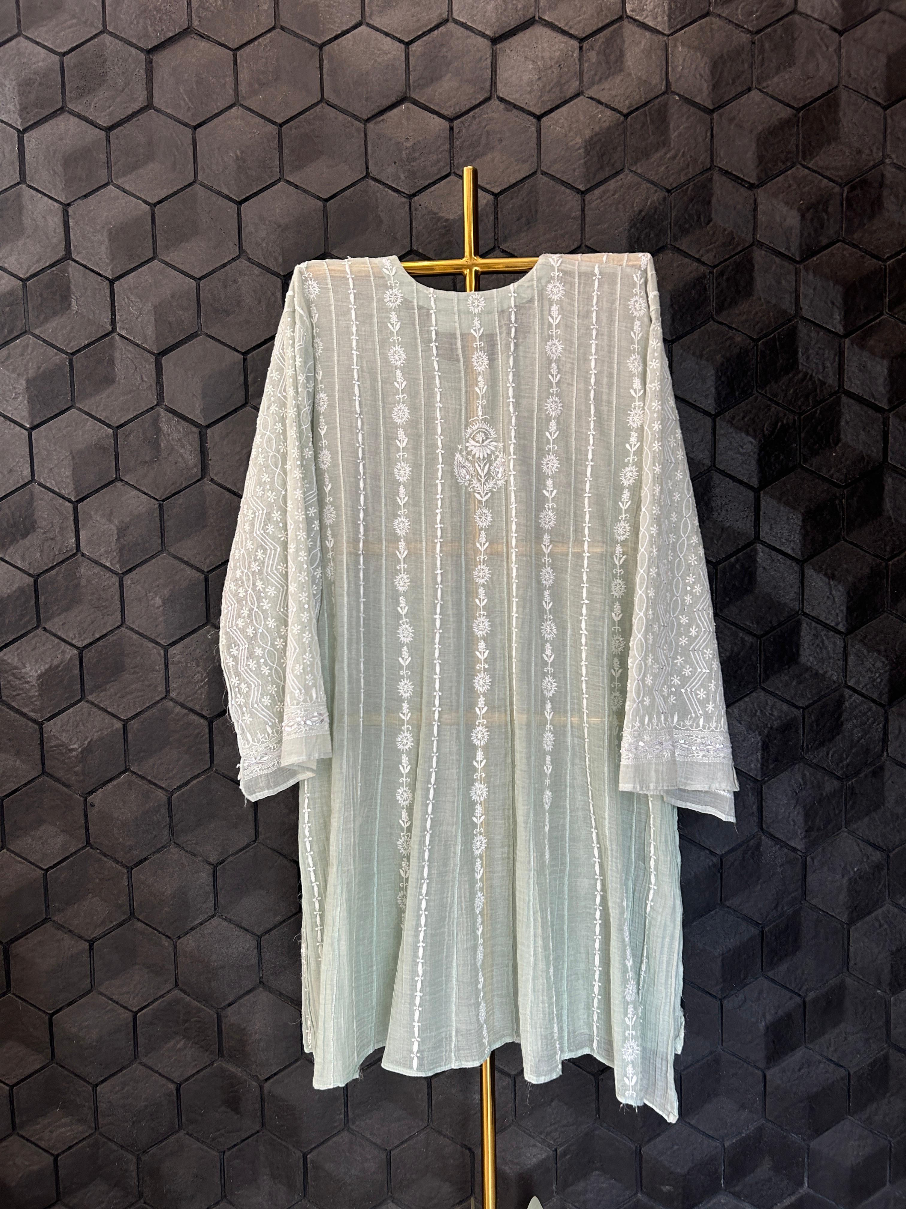 Green Silver Tissue Chikankari Co-ord Set