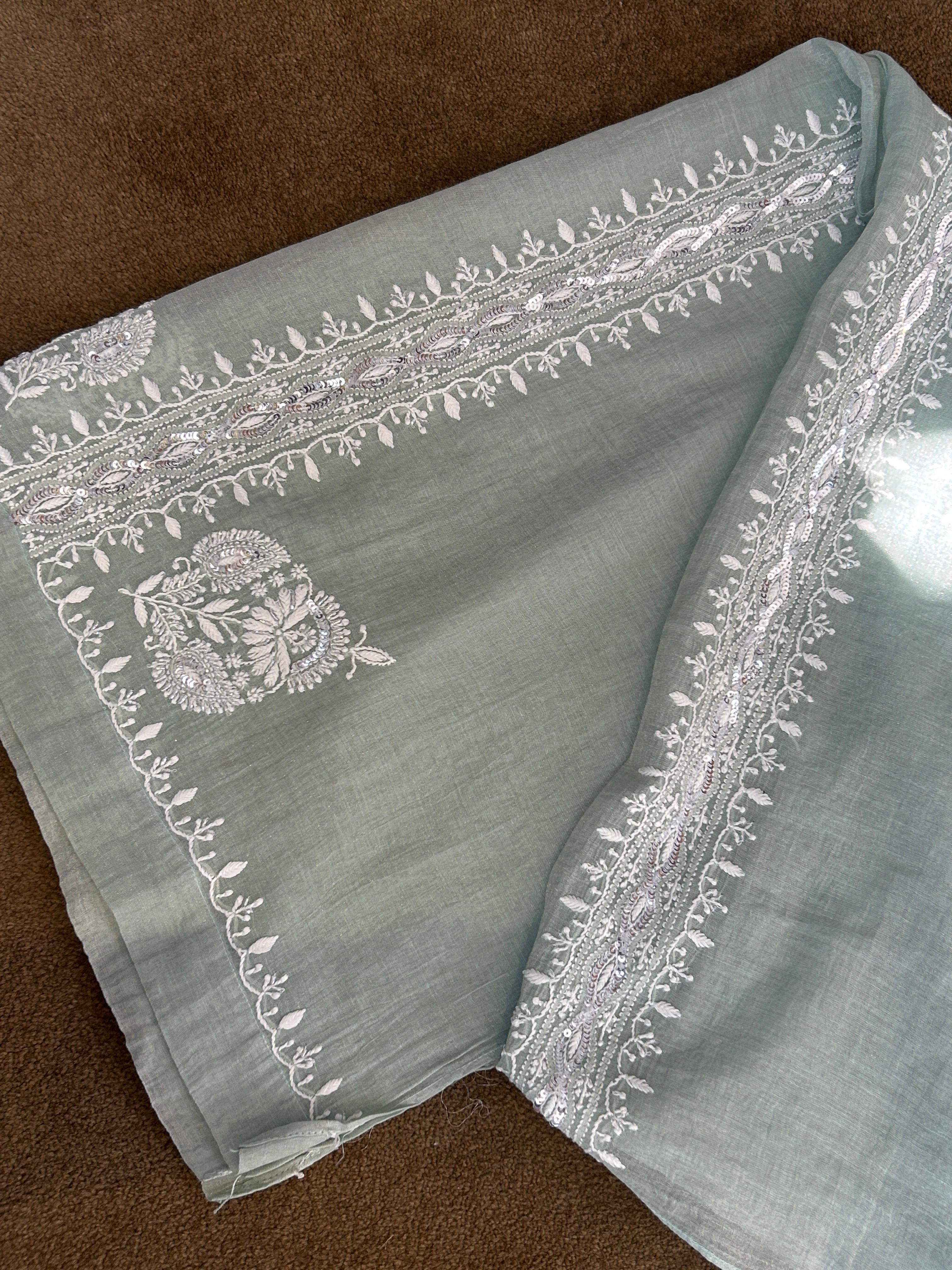 Green Silver Tissue Chikankari Co-ord Set