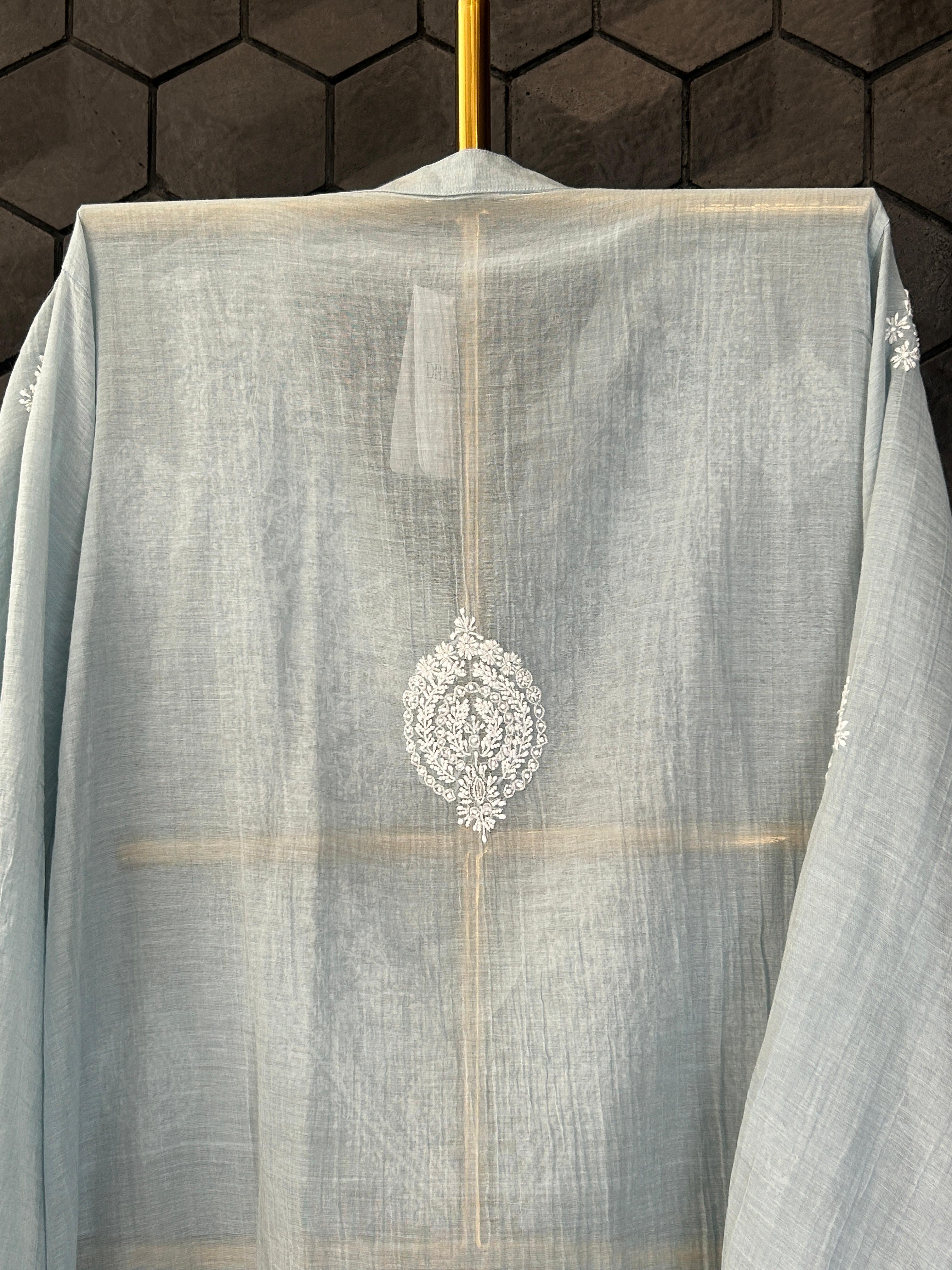 Blue Silver Tissue Chikankari Co-ord Set