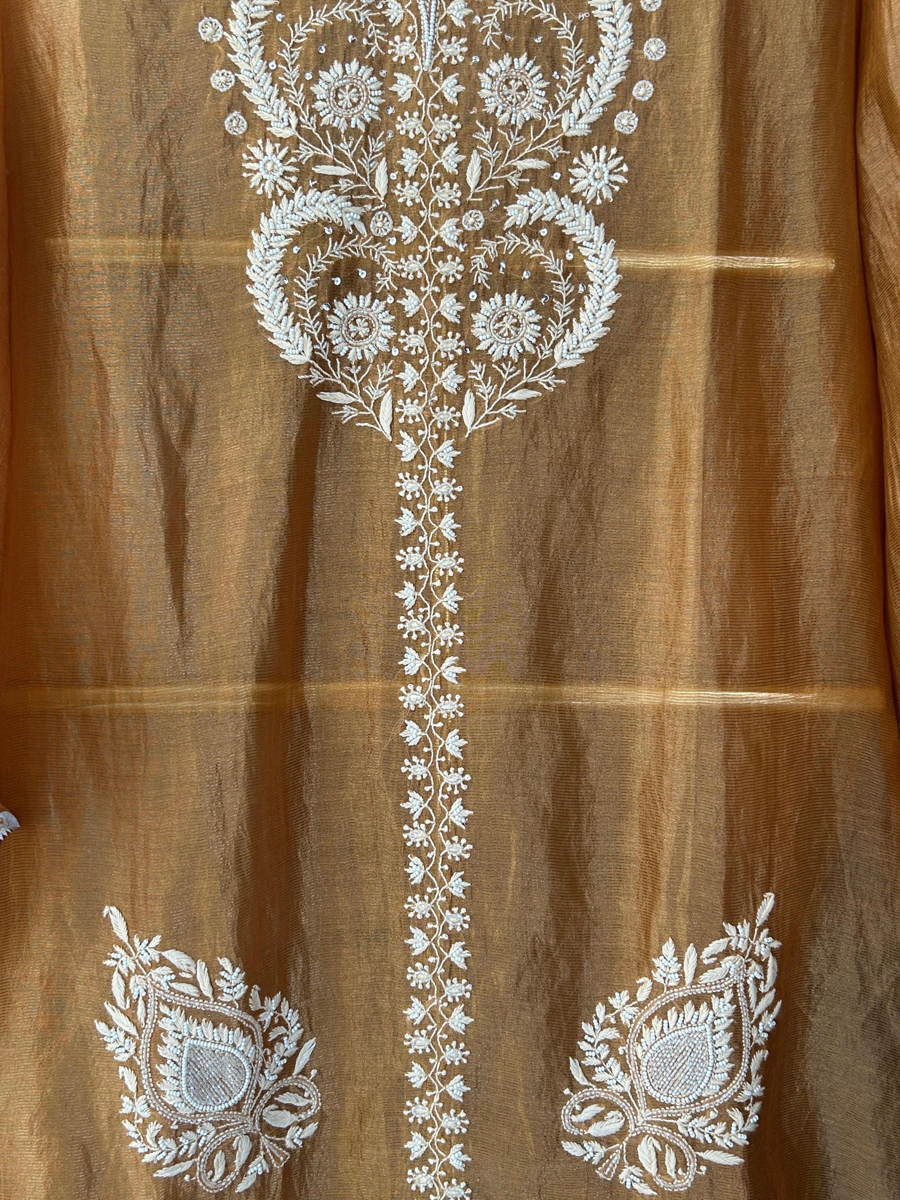 Mustard Striped Tissue Chikankari Co-ord Set