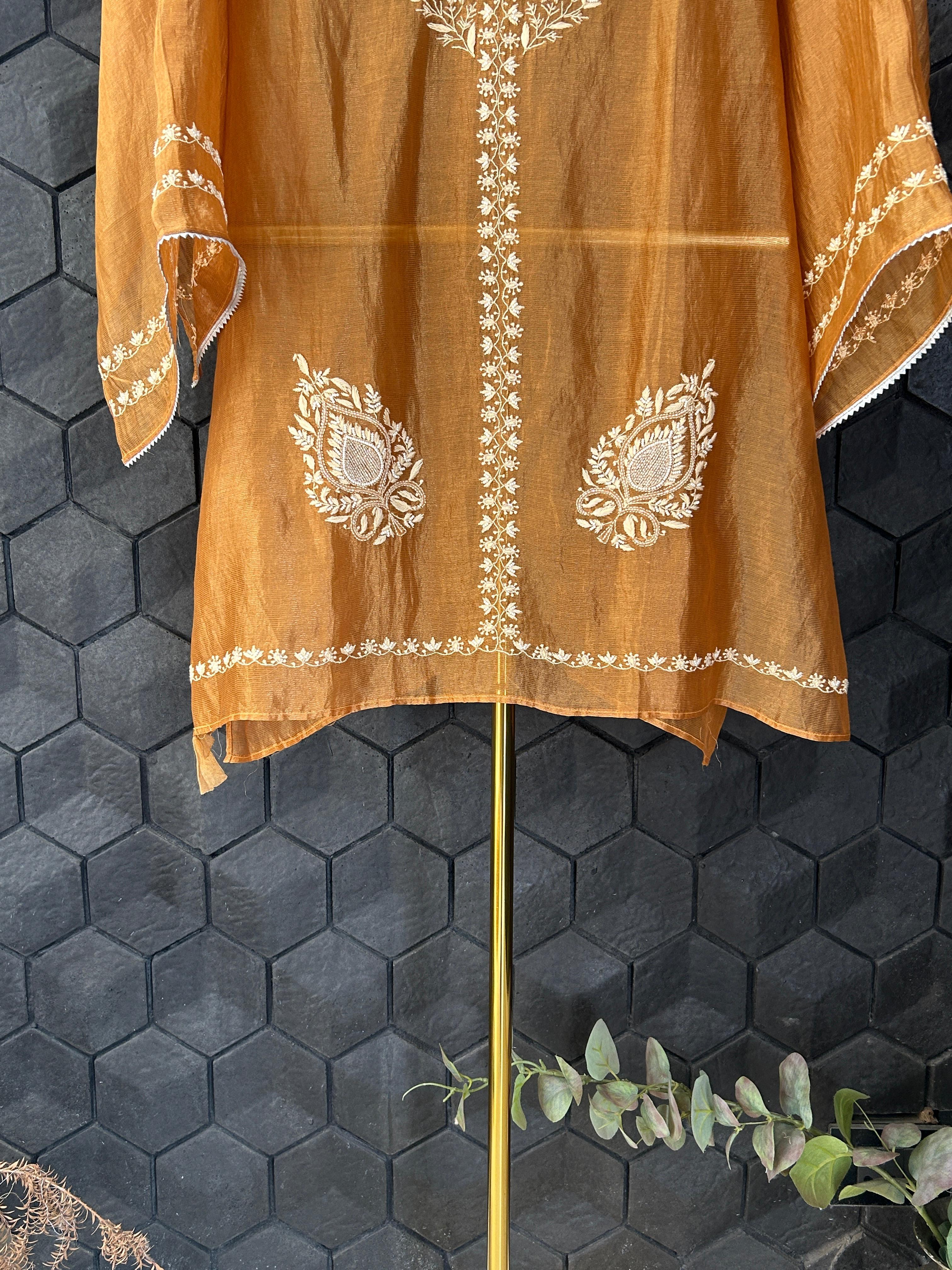 Mustard Striped Tissue Chikankari Co-ord Set