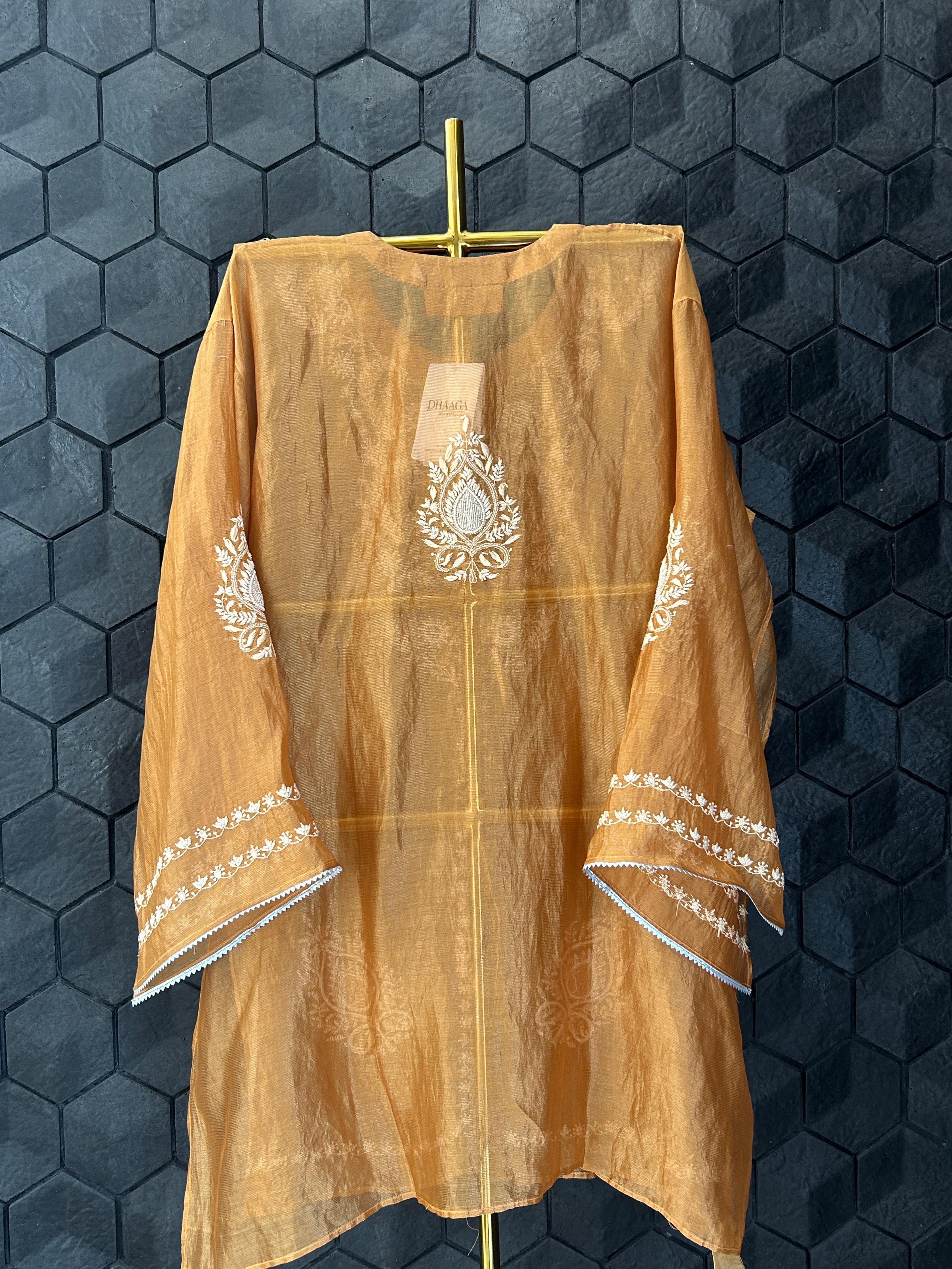 Mustard Striped Tissue Chikankari Co-ord Set
