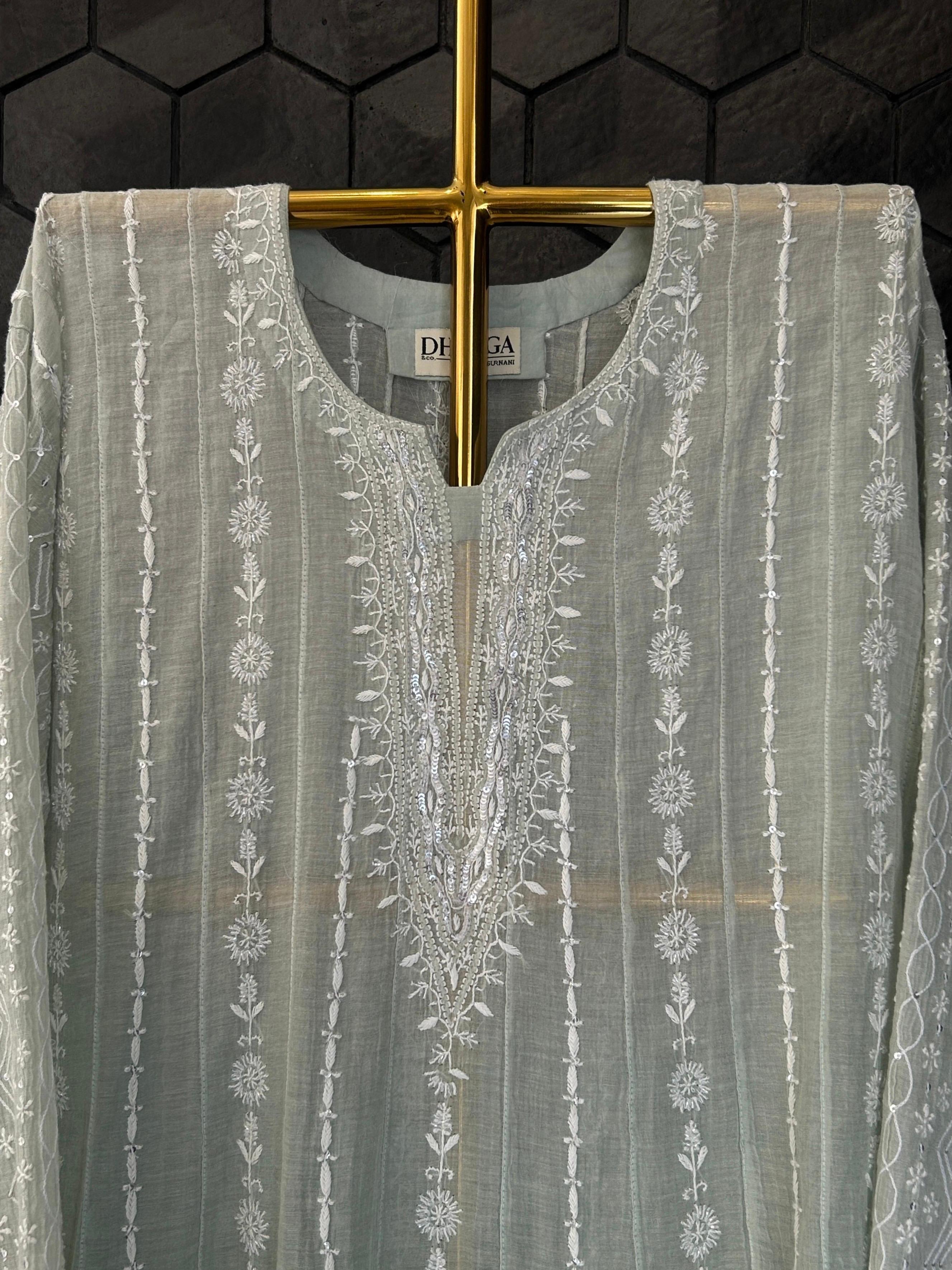 Green Silver Tissue Chikankari Co-ord Set