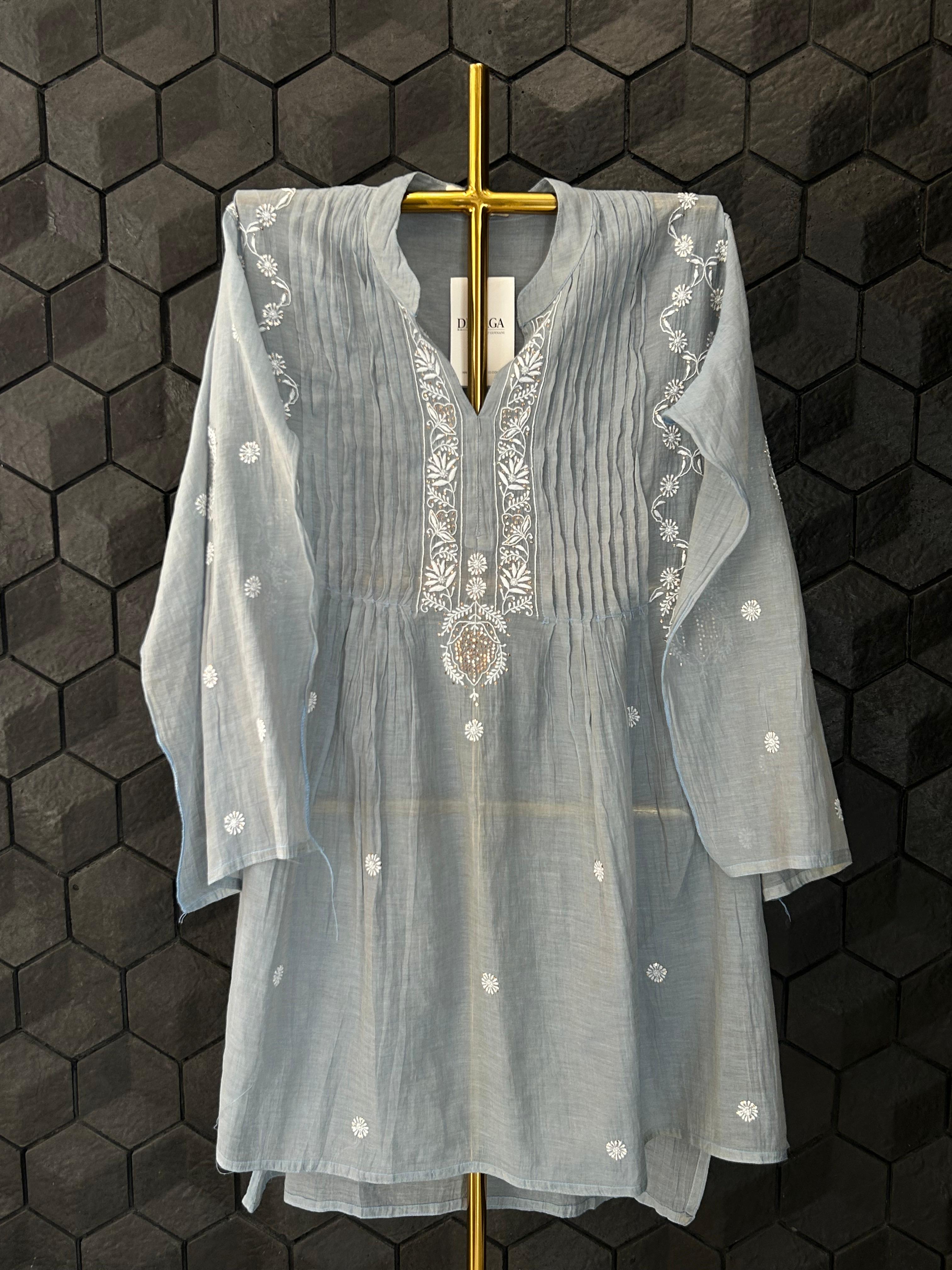 Grey Golden Tissue Chikankari Co-ord Set