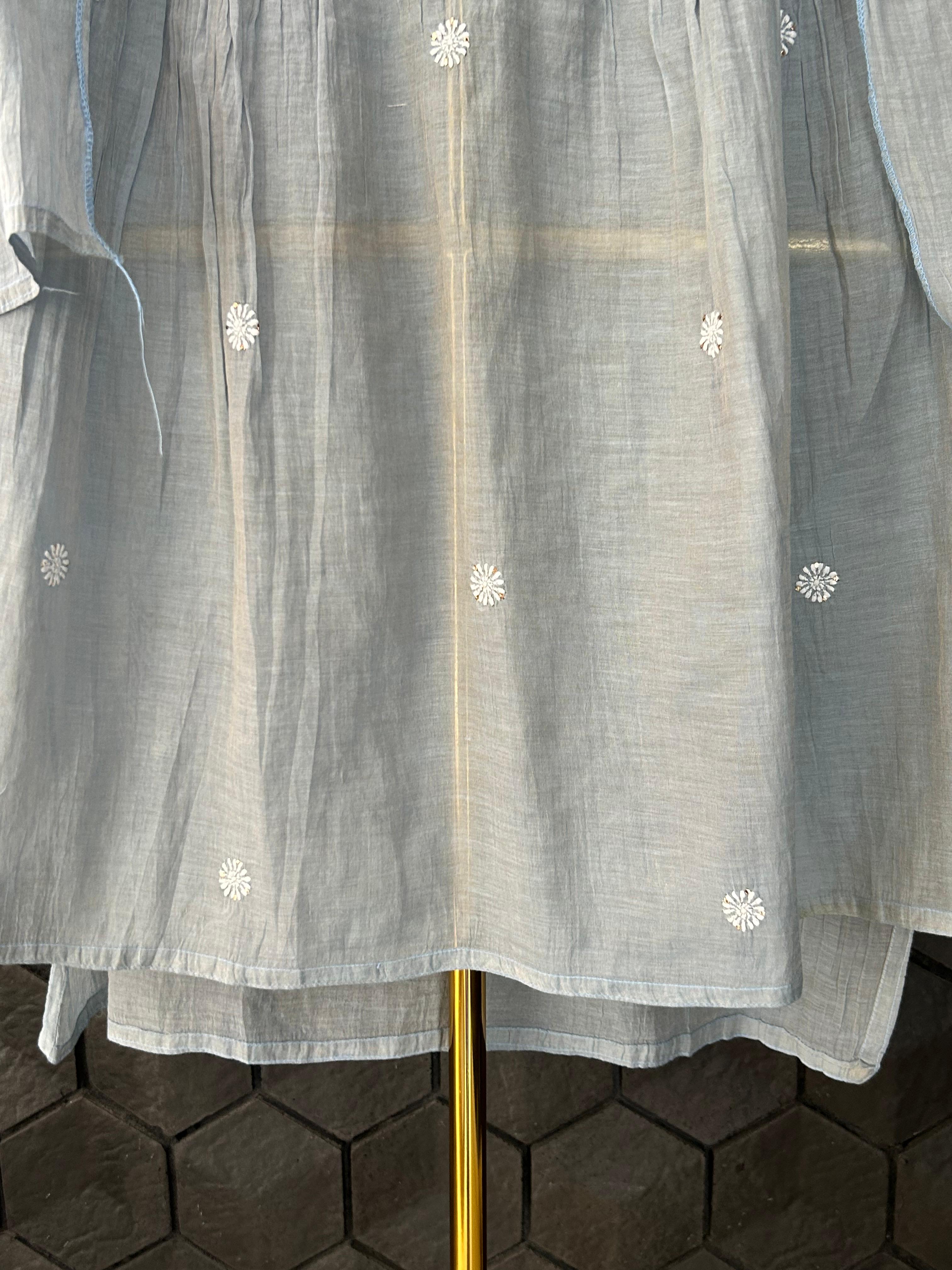 Grey Golden Tissue Chikankari Co-ord Set