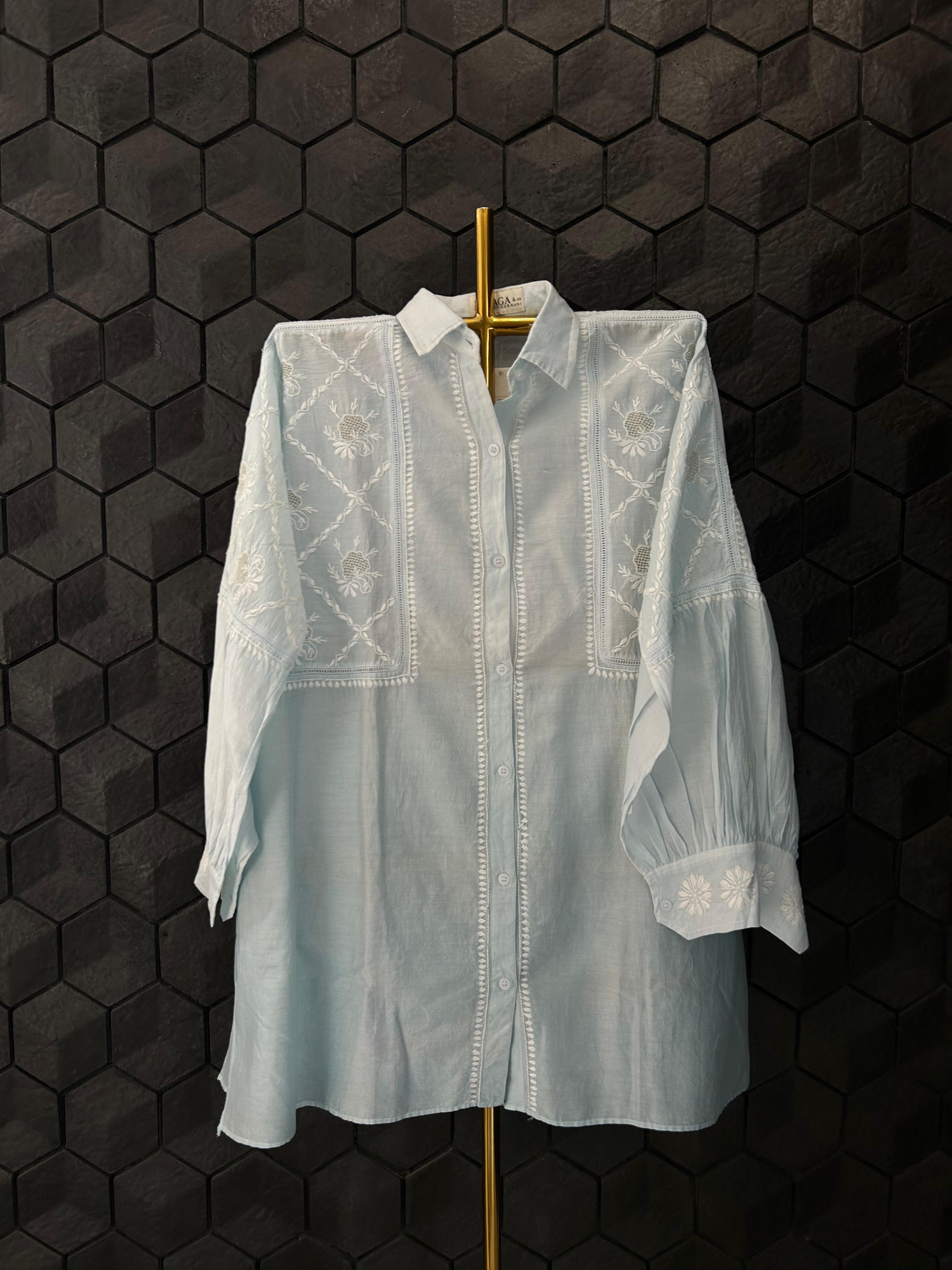 Blue Chanderi Silk Chikankari Co-ord Set