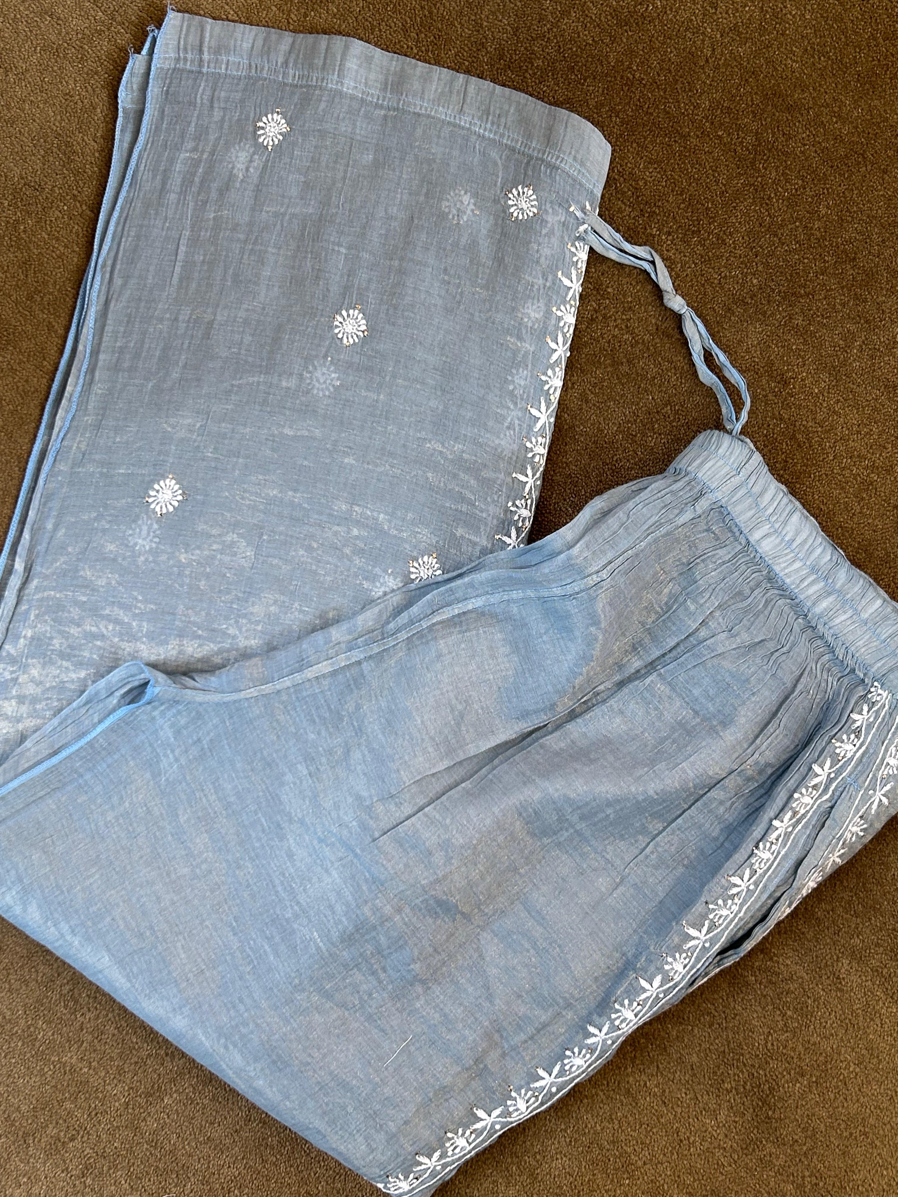 Grey Golden Tissue Chikankari Co-ord Set