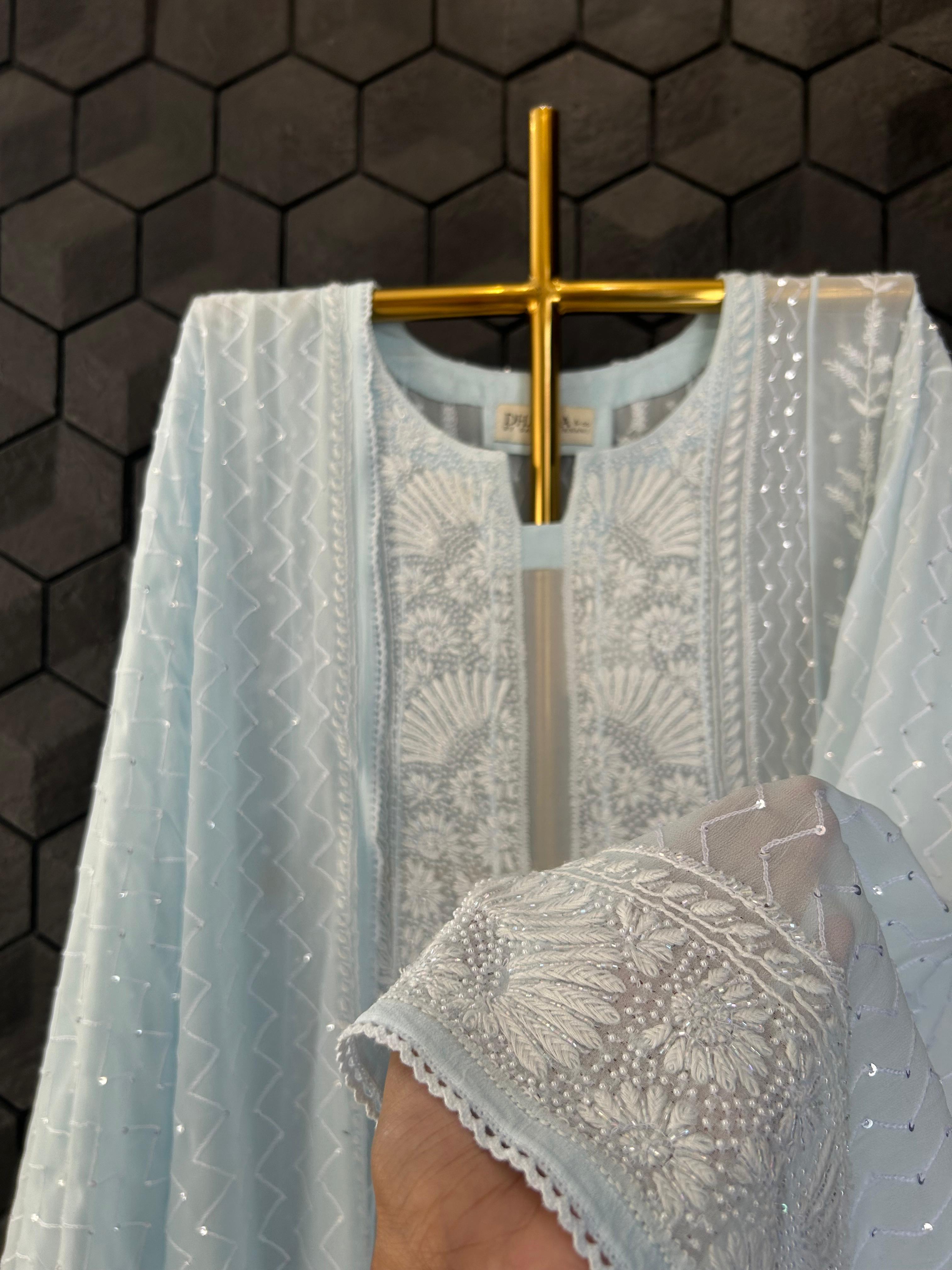 Blue Georgette Chikankari Kurta