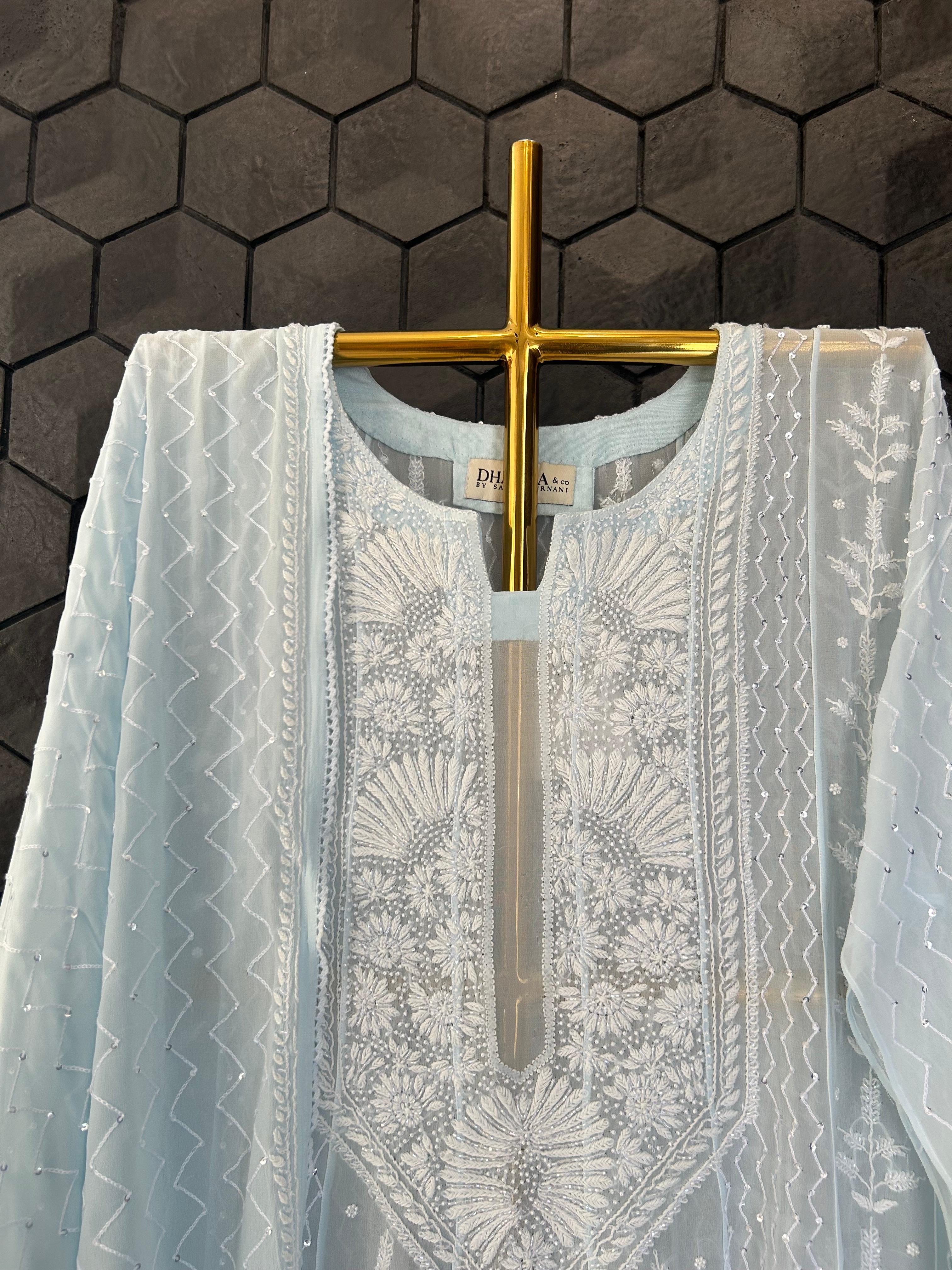 Blue Georgette Chikankari Kurta