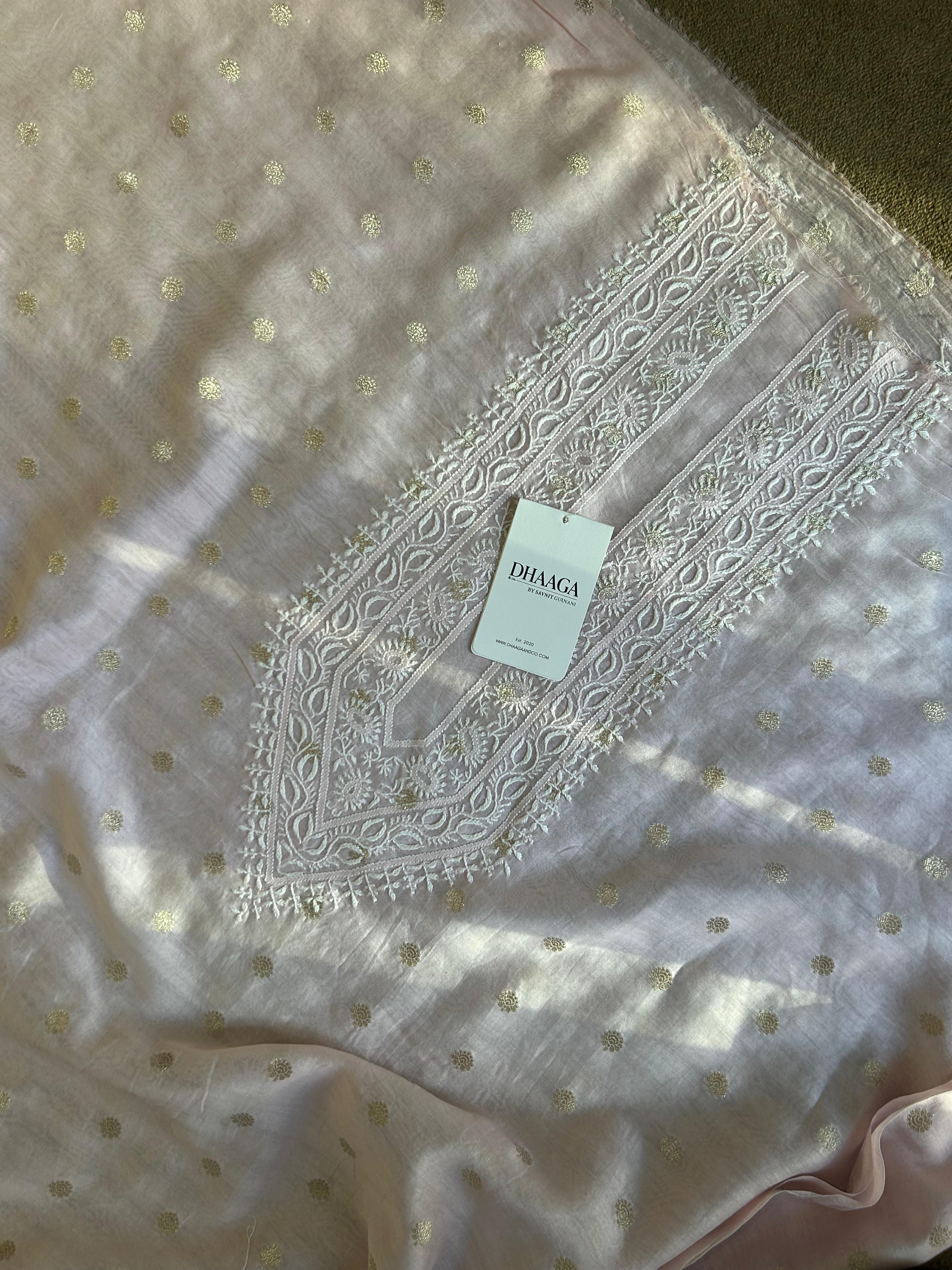 Pink Chanderi Chikankari Mens Kurta