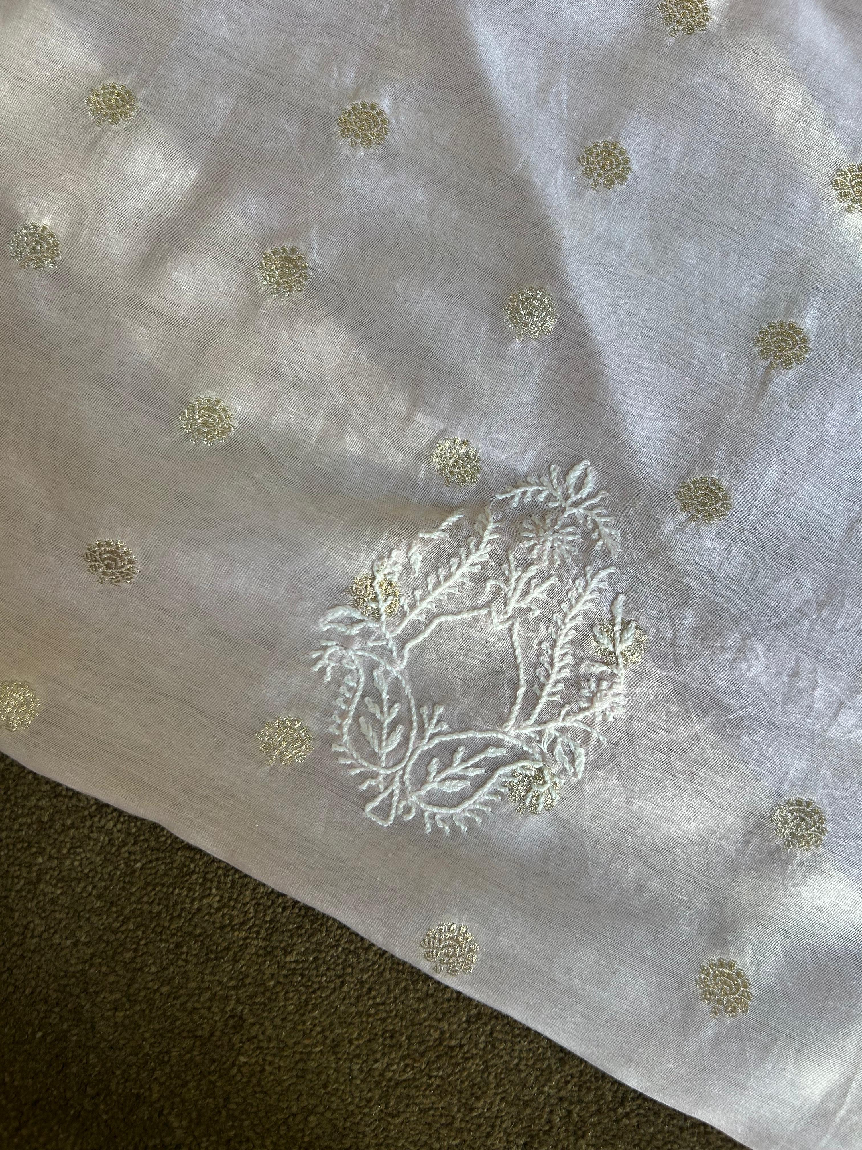 Pink Chanderi Chikankari Mens Kurta