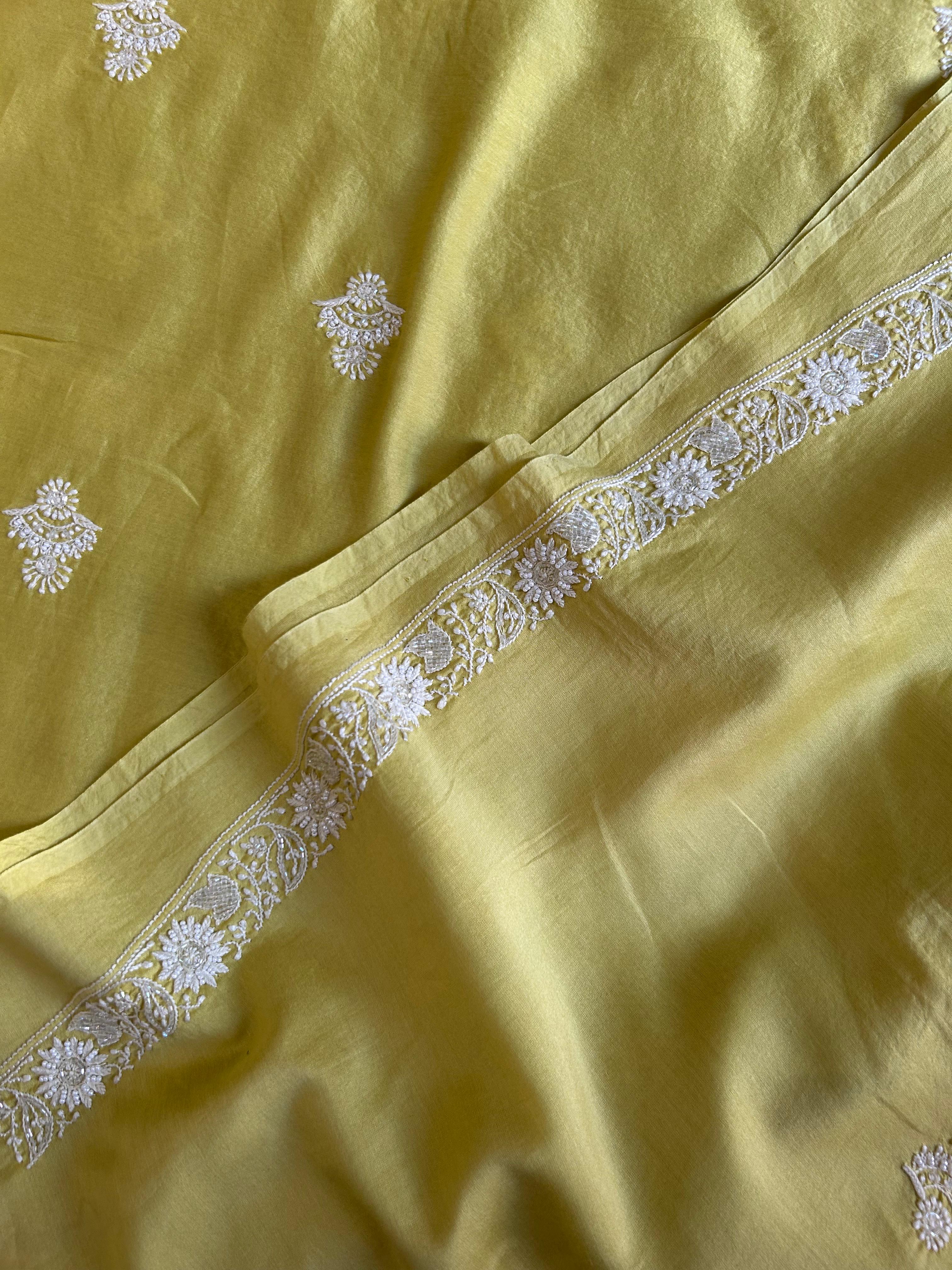 Green Chanderi Chikankari Mens Kurta