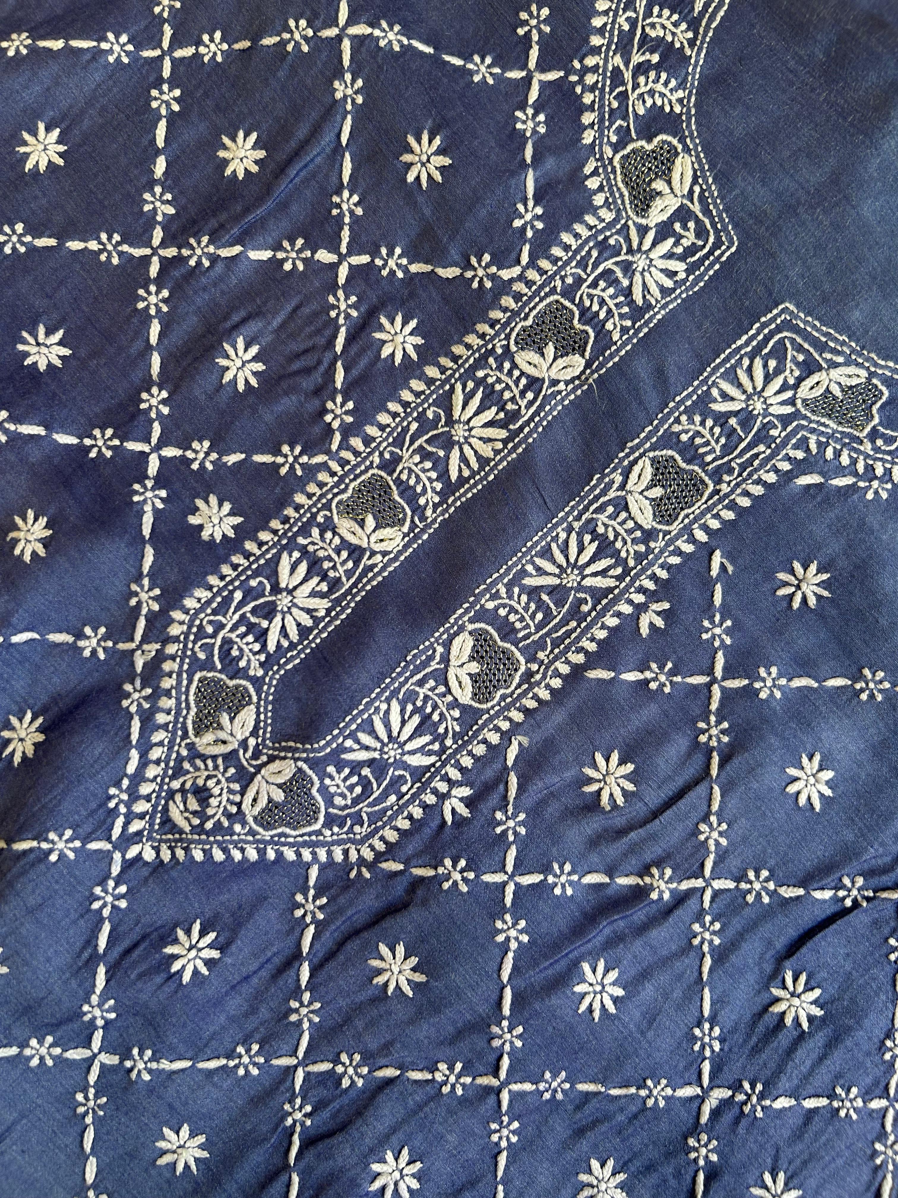 Purple Munga Silk Chikankari Mens kurta