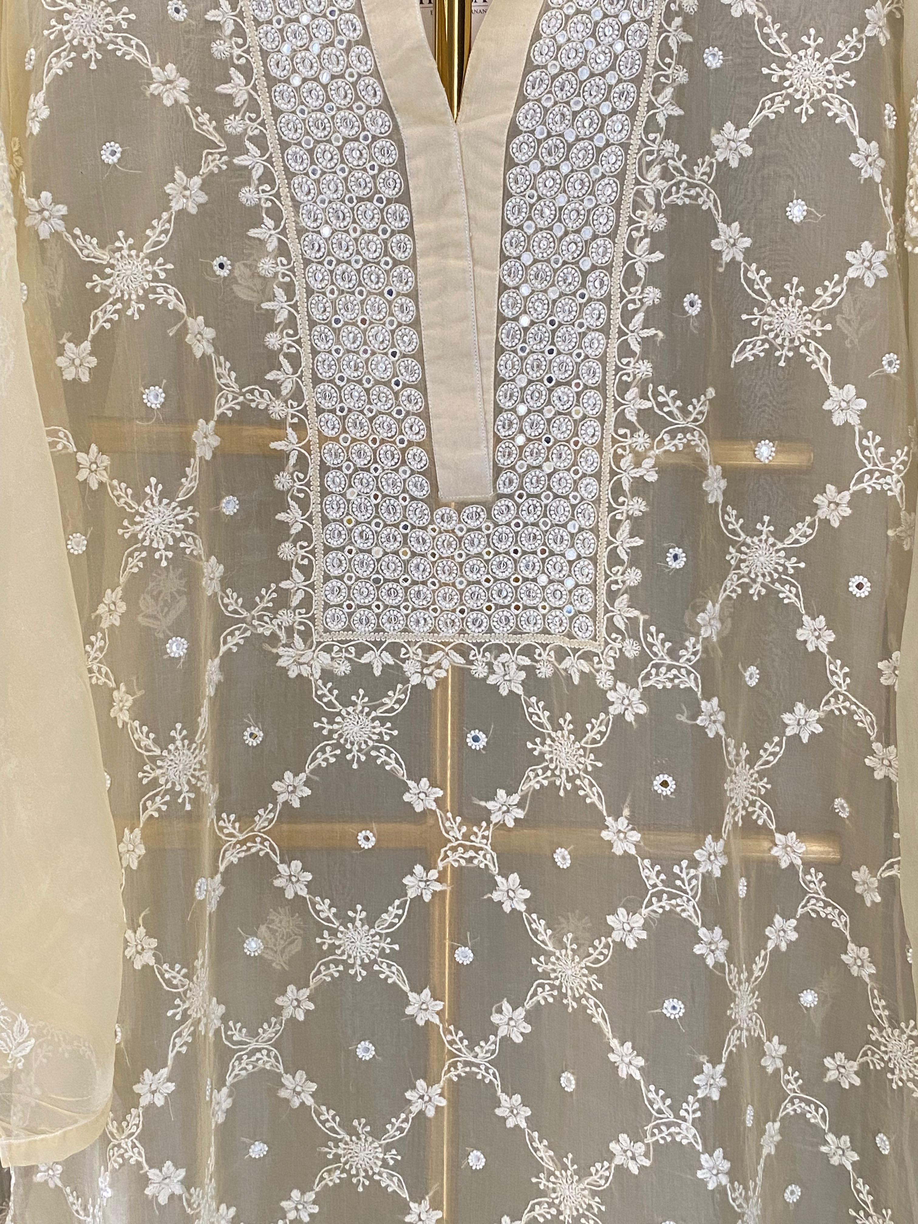 Yellow Organza Chikankari Mirror Work Co-ord Set