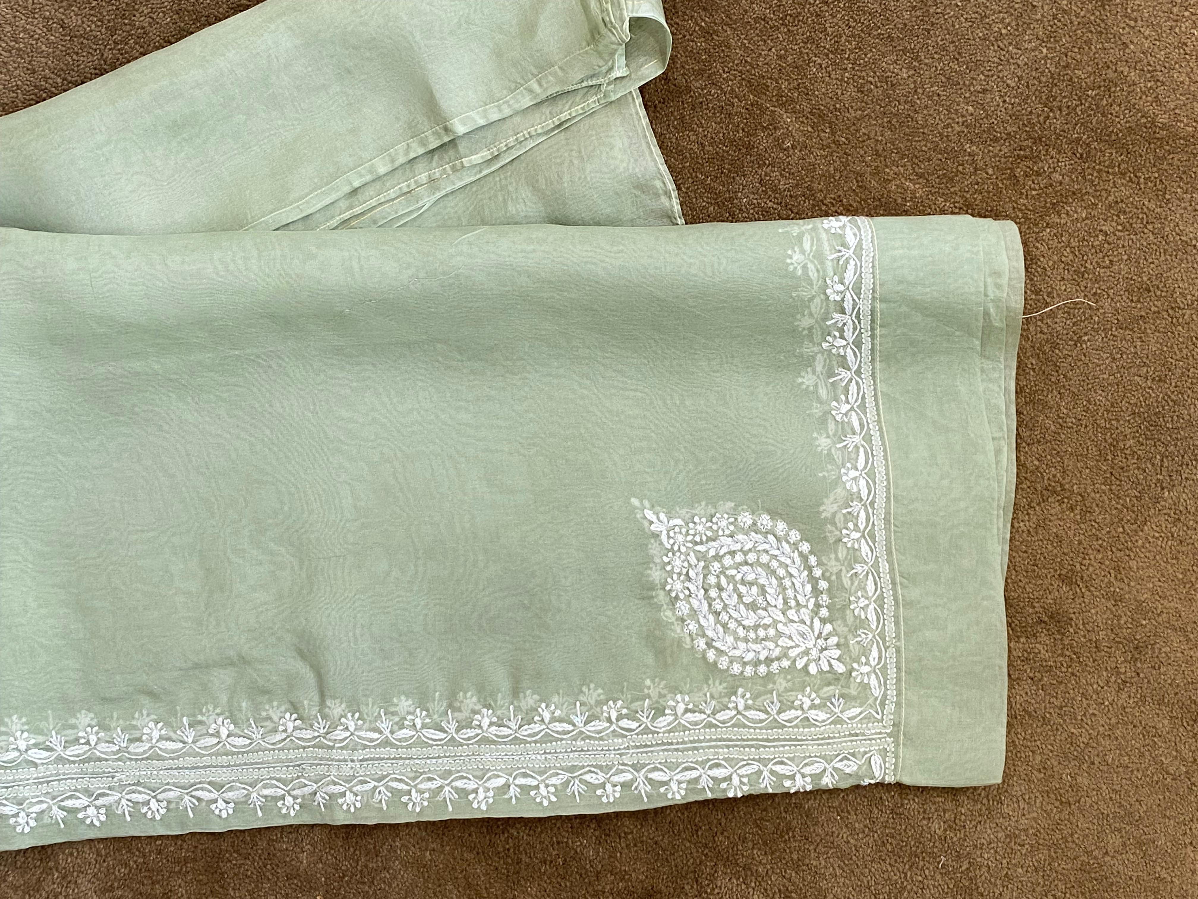 Green Organza Chikankari Mirror work Co-ord Set